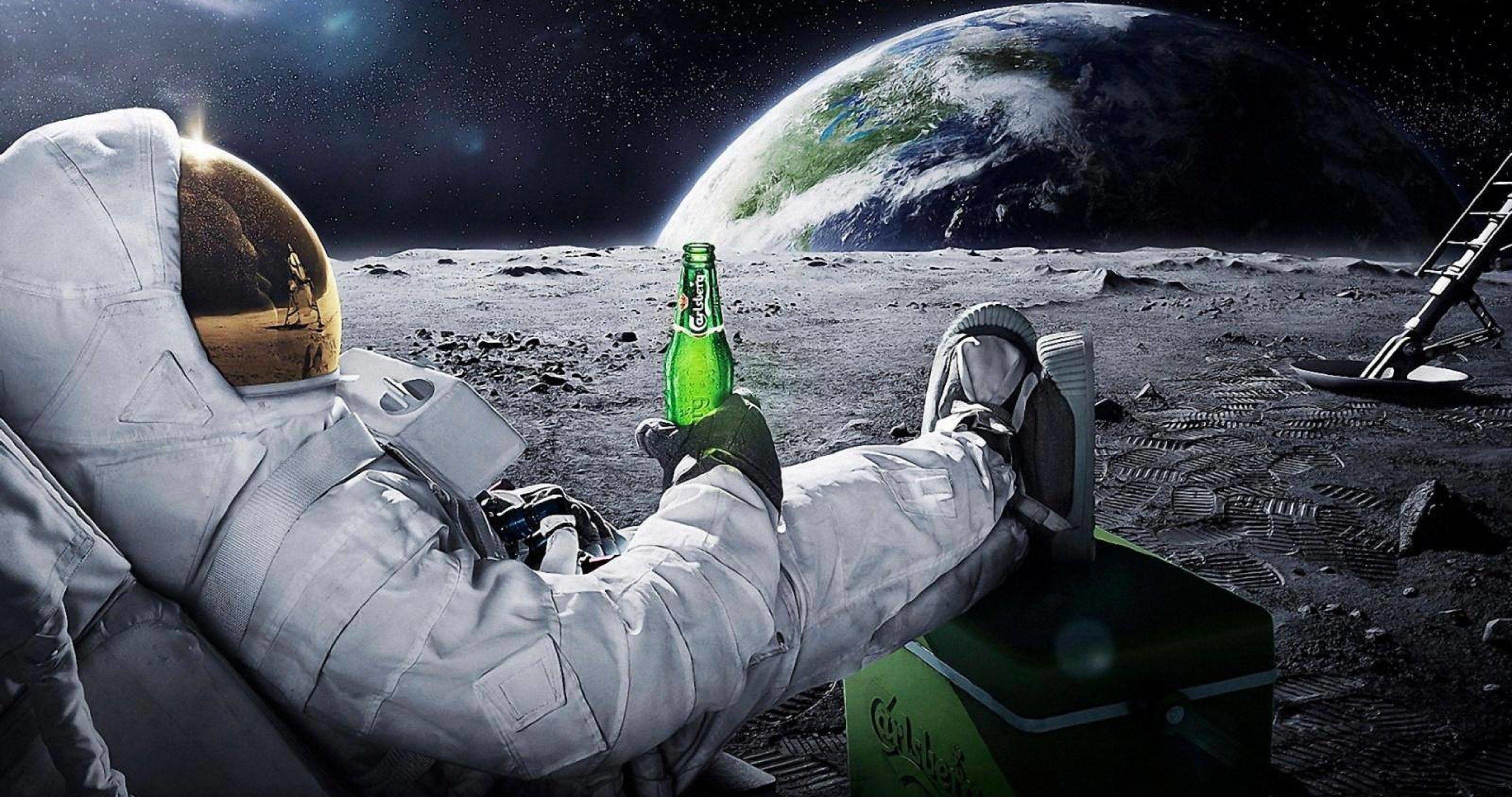 Astronaut, Mond, Bier, 4K Ultra-HD, Hintergrund, 4100x2160 4K Desktop