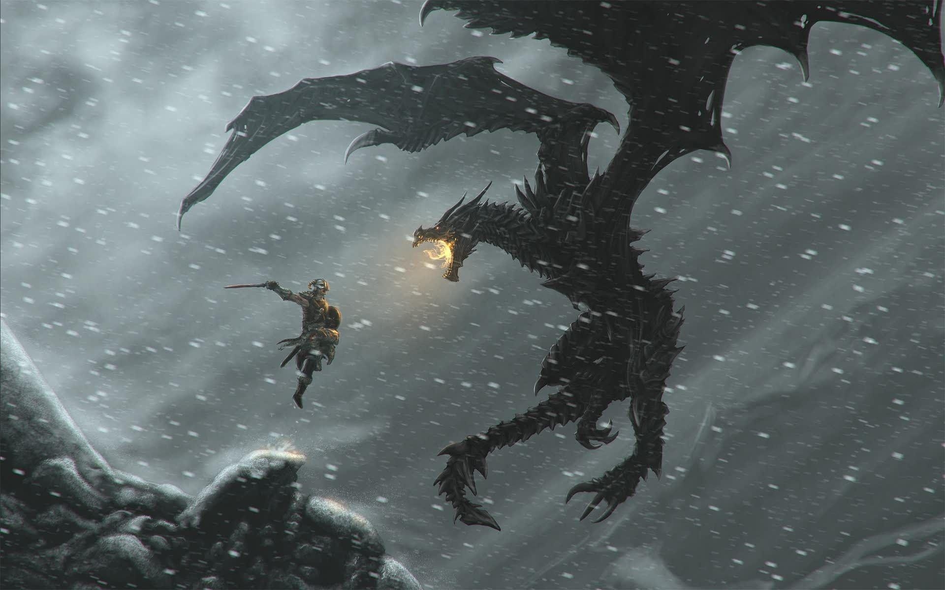 Skyrim, Drachen, Kampf, Desktop, Bild, 1920x1200 HD Desktop