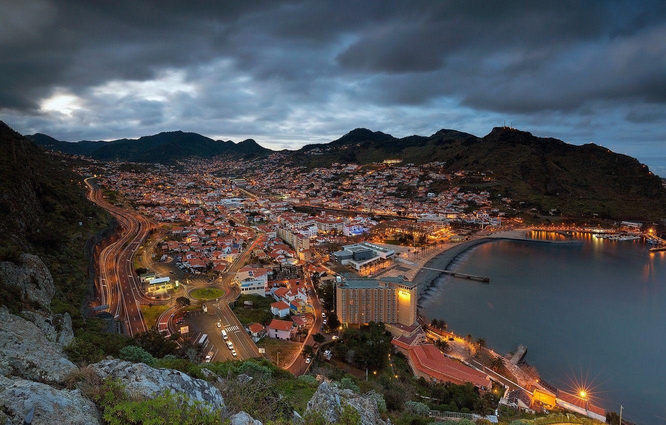 Madeira, Berge, Küste, Panorama, Nacht, 1340x850 HD Desktop