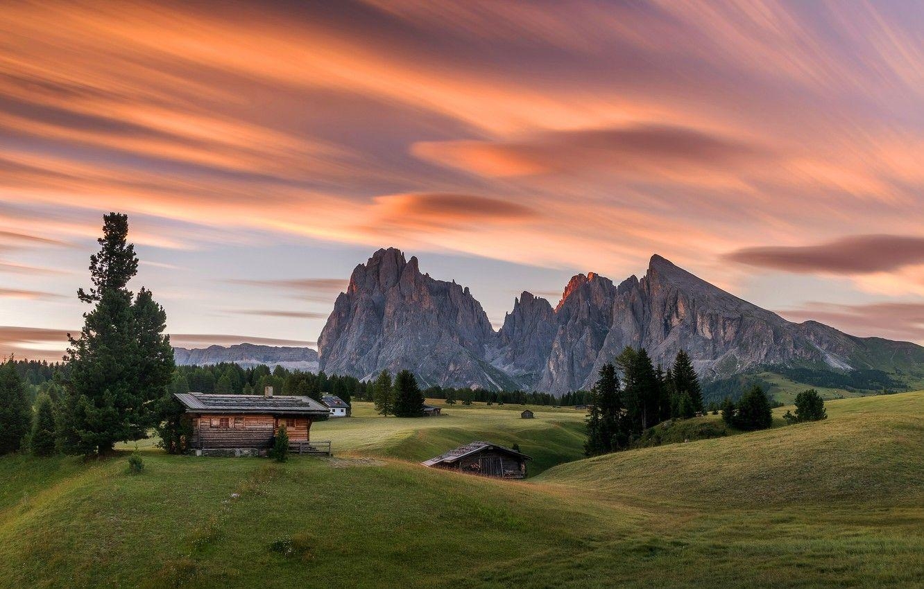 Himmel, Wolken, Sonnenuntergang, Bäume, Felsen, 1340x850 HD Desktop