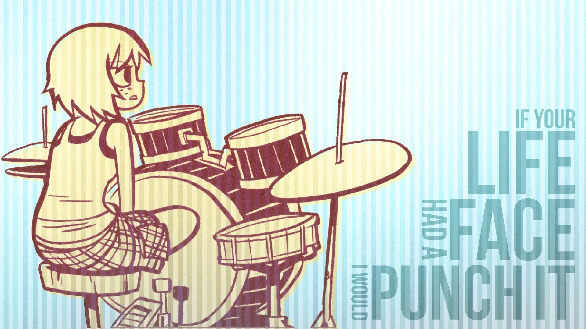 Scott Pilgrim, Typografie, Kim Pine, Schlagzeug, Gesichter, 1920x1080 Full HD Desktop