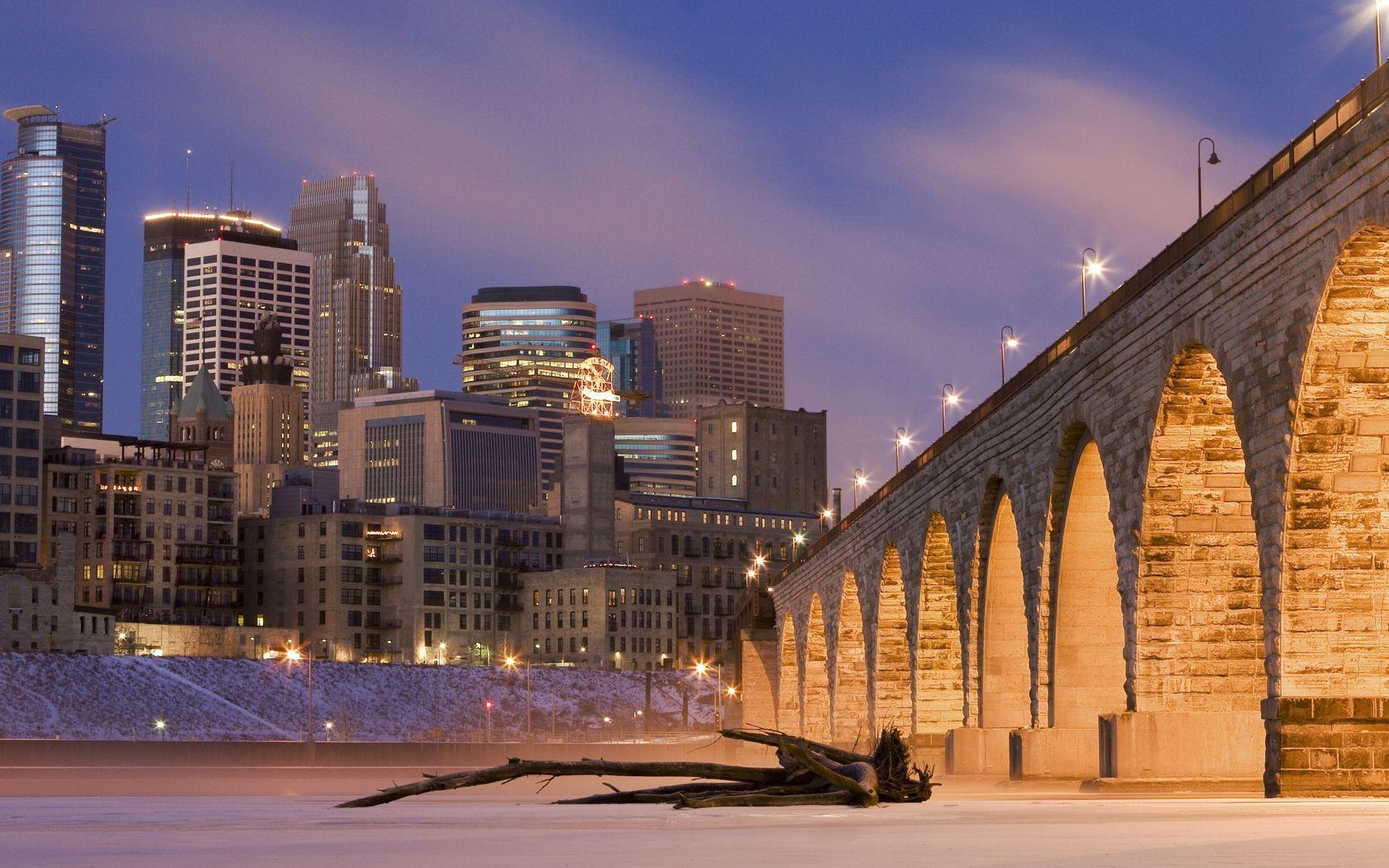 Steinbogenbrücke, Minneapolis, Flussblick, historisch, Architektur, 1680x1050 HD Desktop