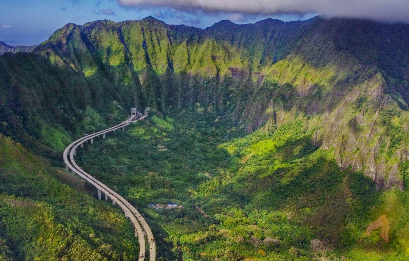 Straße, Berge, Highway, Hawaii, Insel, 1340x850 HD Desktop