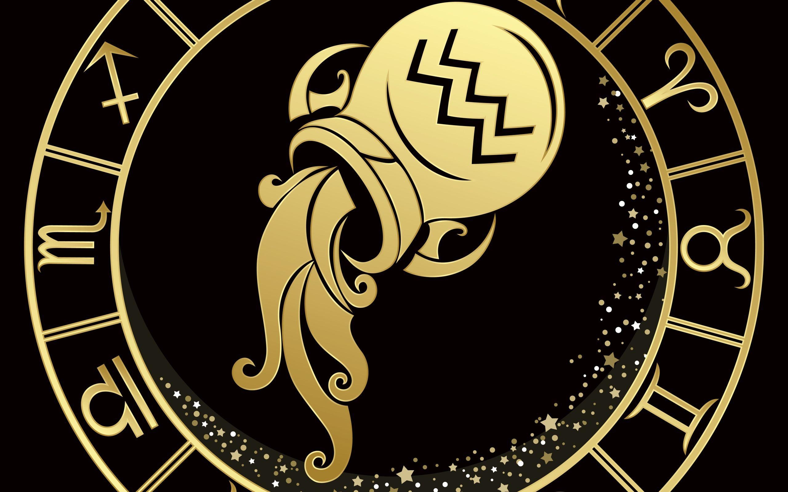 Aquarius, Gold, Tierkreiszeichen, Schwarz, Hintergrund, 2560x1600 HD Desktop