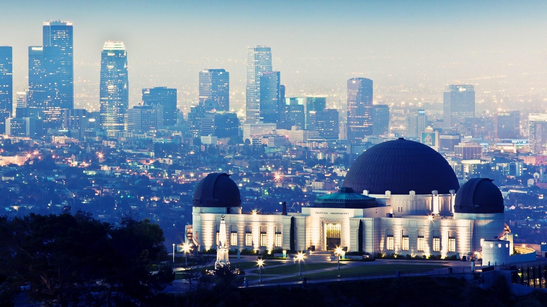 Griffith Observatorium, Nachtlichter, Los Angeles, Wolkenkratzer, Hintergrund, 1920x1080 Full HD Desktop