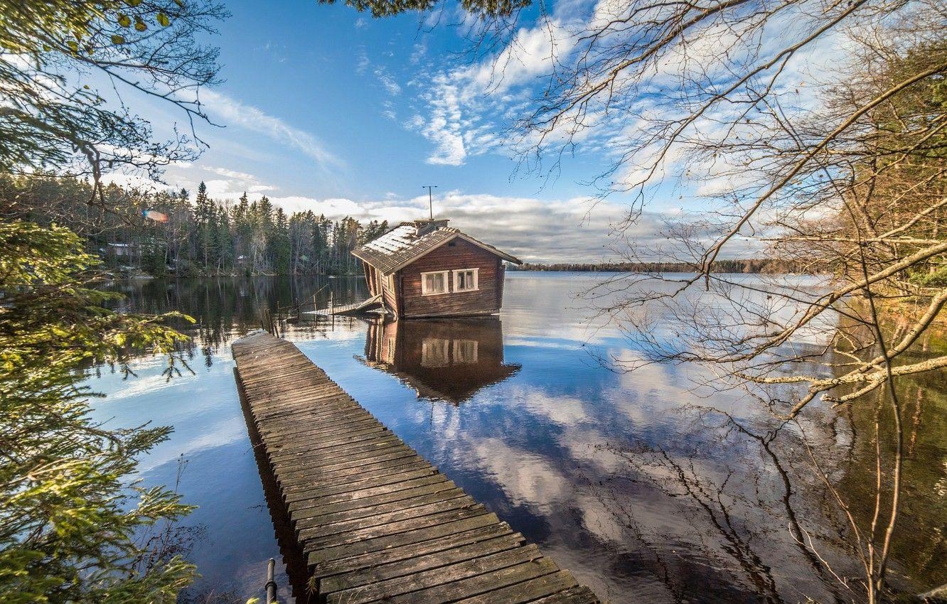 Finnland, Wald, See, Brücke, Landschaft, 1340x850 HD Desktop