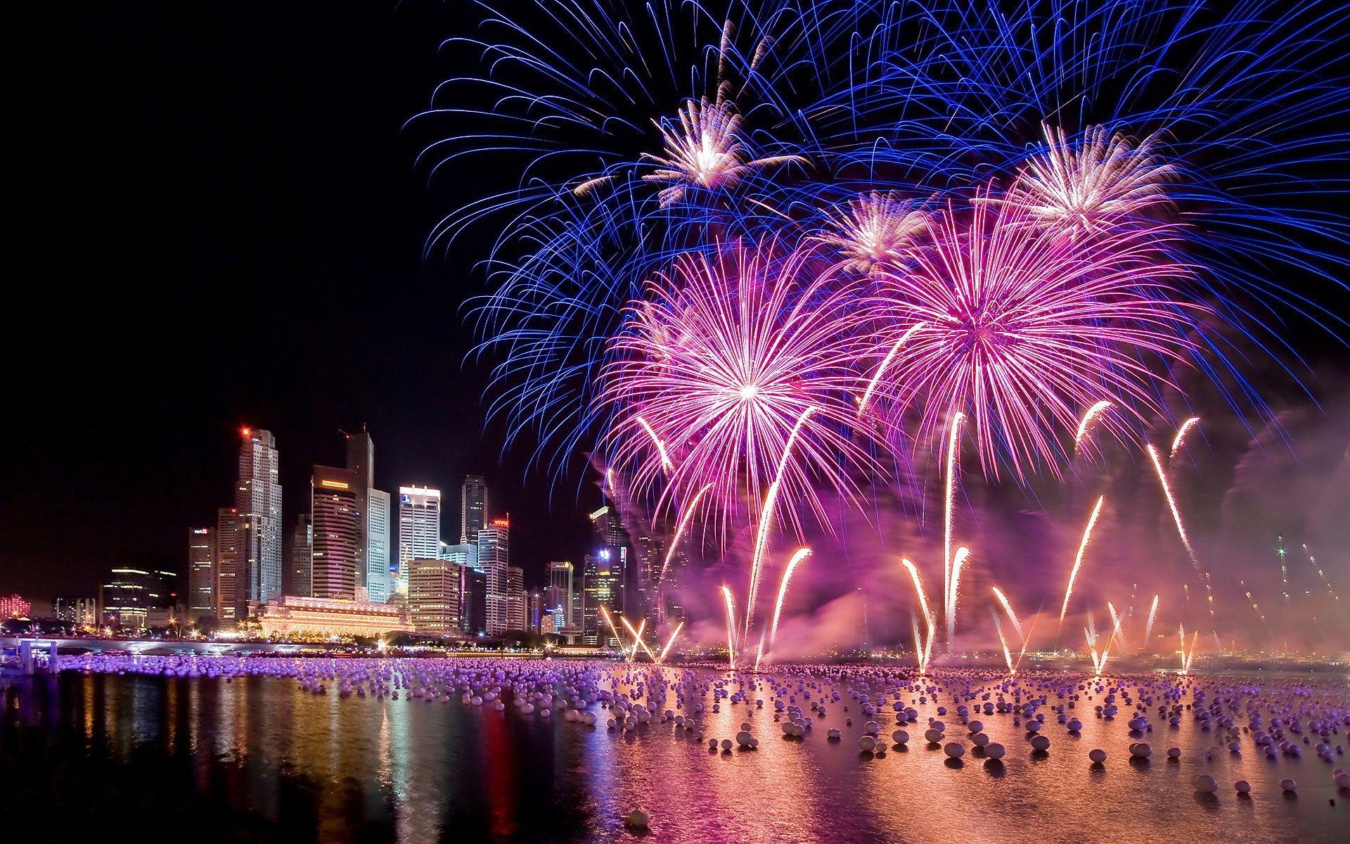 Neujahr, Singapur, Feuerwerk, Nacht, Stadt, 1920x1200 HD Desktop