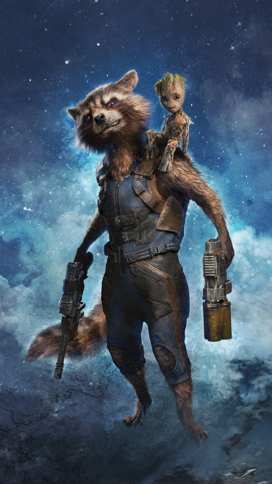 Rocket Raccoon, Baby Groot, Sommer, Helden, Marvel, 1080x1920 Full HD Handy