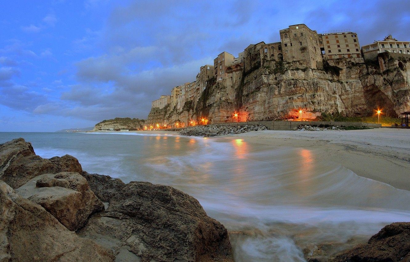 Kalabrien, Tropea, Meerblick, Italien, Dorf, 1340x850 HD Desktop