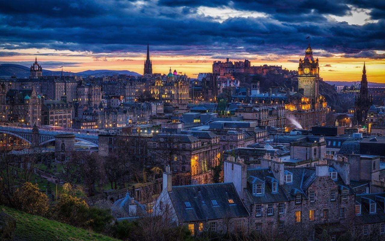 Nachtzeit Edinburgh, Architektur, schottische Stadt, Atmosphärisch, Beleuchtet, 1280x800 HD Desktop