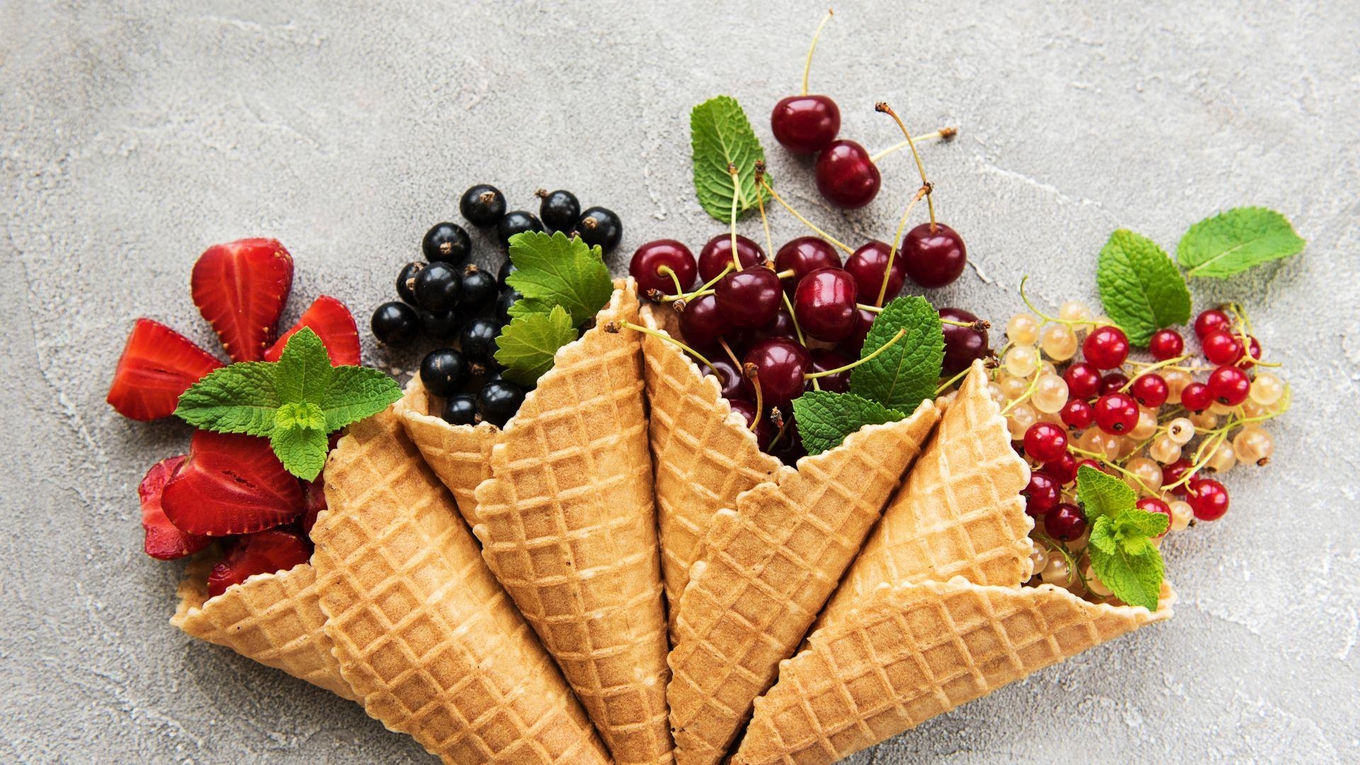 Eiswaffel, Früchte, Beeren, HD, Hintergrund, 1920x1080 Full HD Desktop