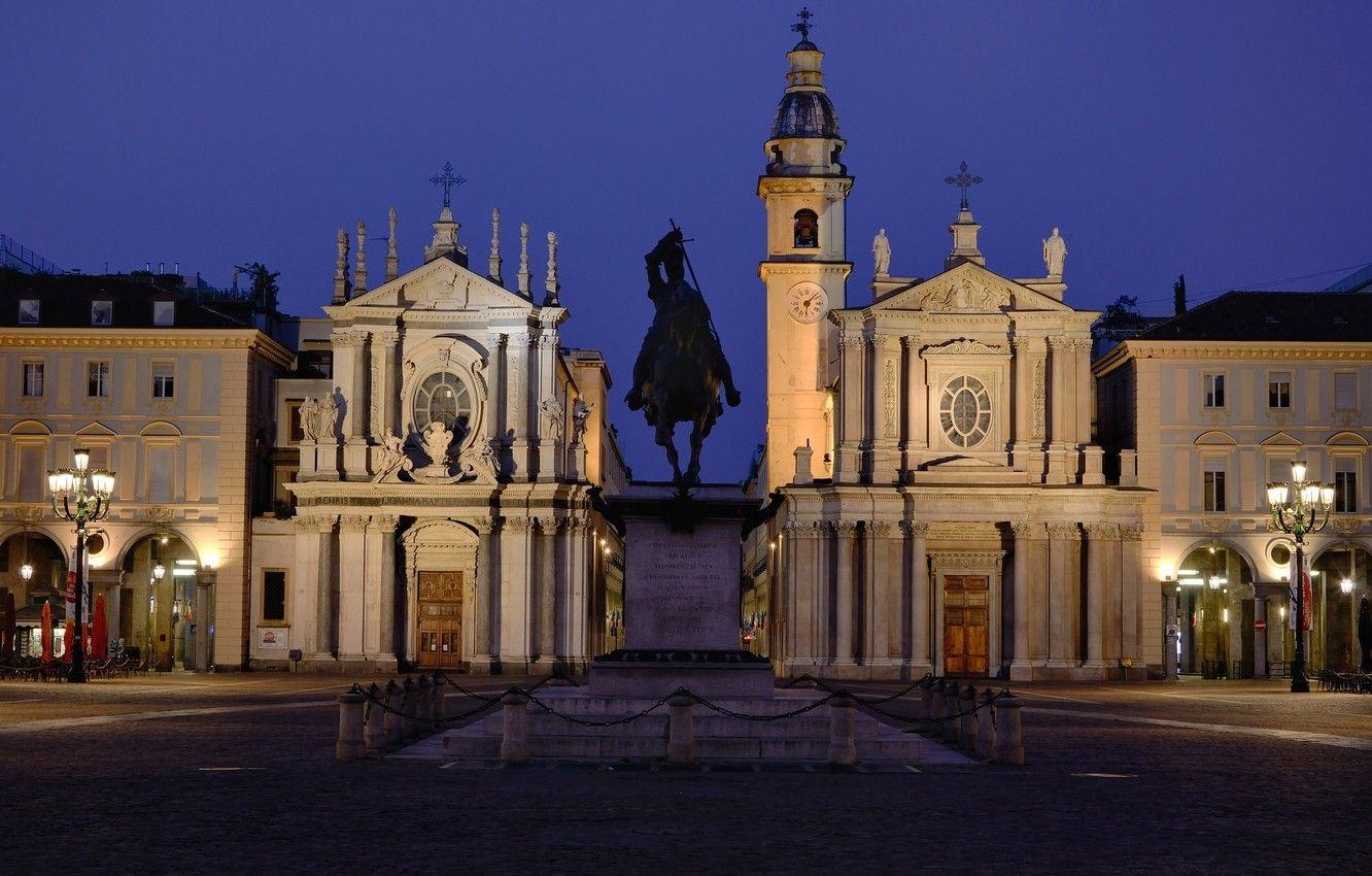 Turin, Nacht, Lichter, Monument, Italien, 1340x850 HD Desktop