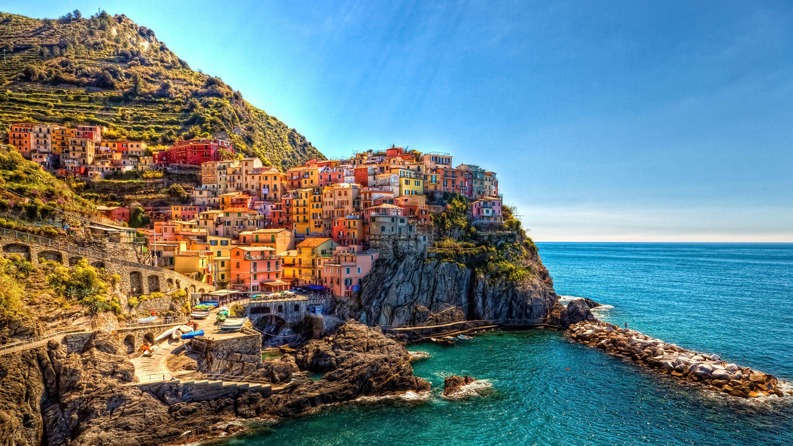 Liguria, Cinque Terre, Italien, Klippe, HDR, 2560x1440 HD Desktop