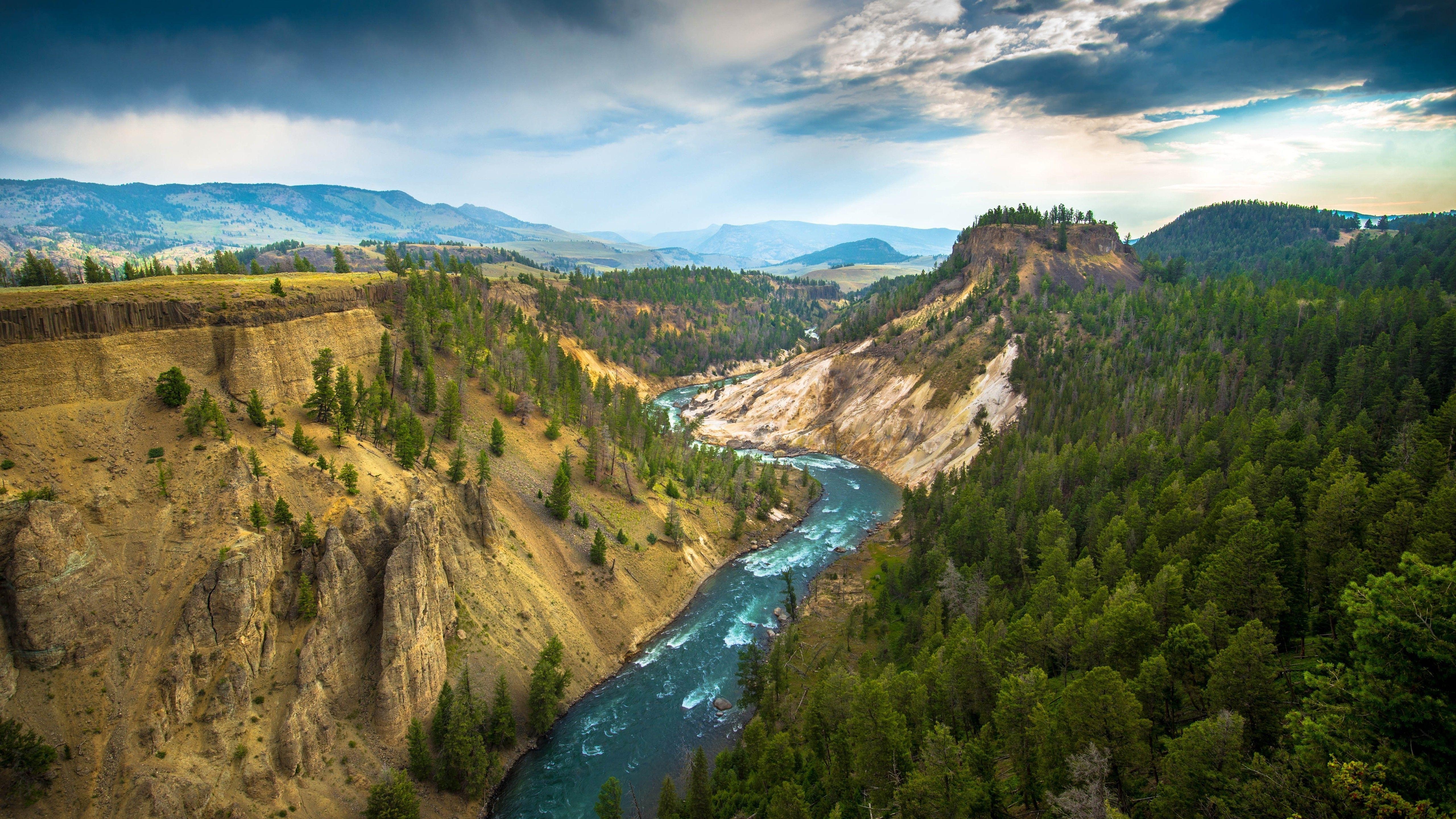 Landschaft, Fluss, Yellowstone Nationalpark, Natur, USA, 5120x2880 4K Desktop