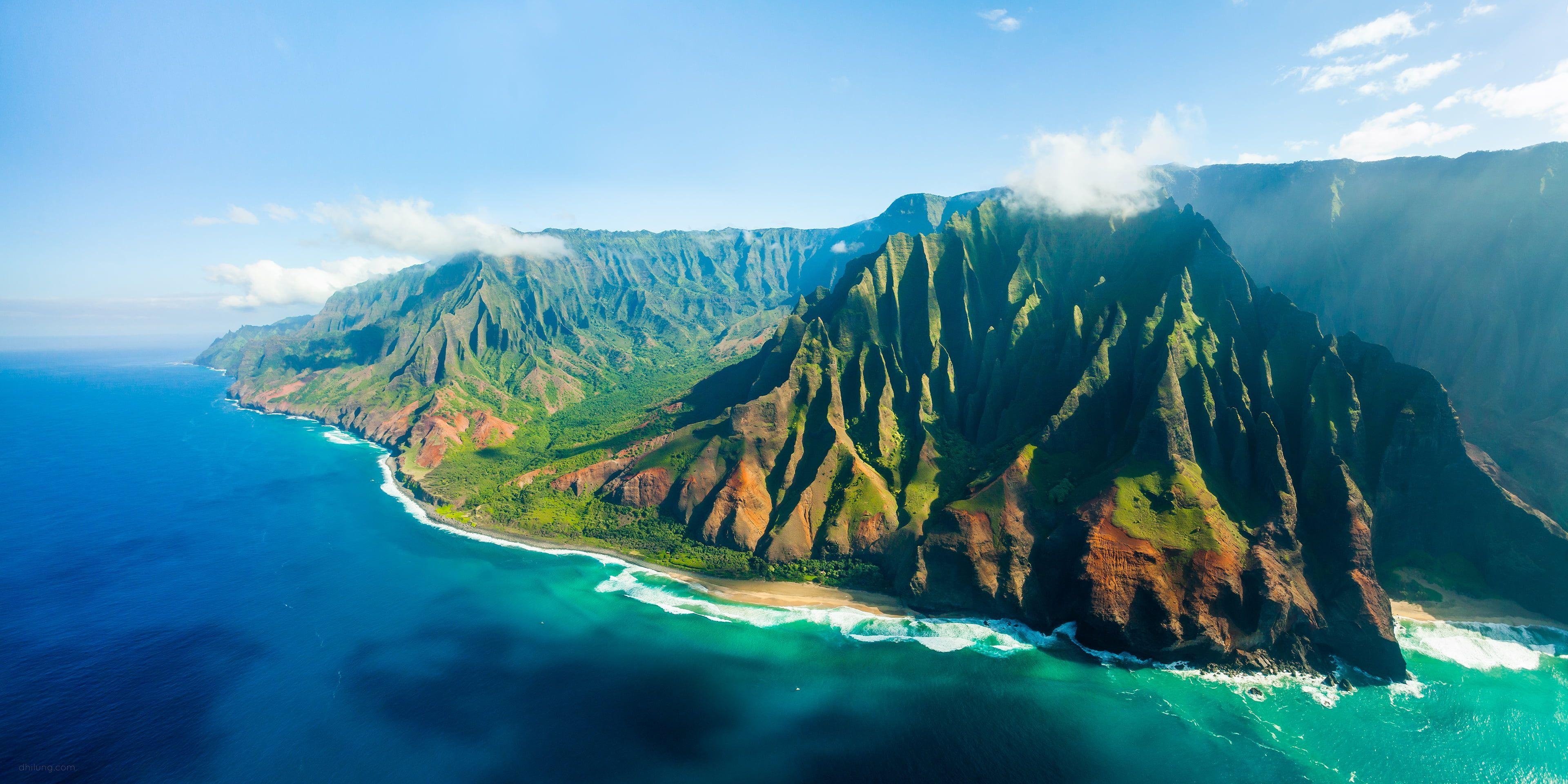 Kauai, Insel, Wasser, Hawaii, Landschaft, 3840x1920 Dual Screen Desktop