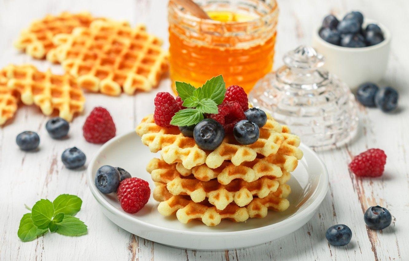 Waffel, Beeren, Honig, Desktop-Bild, Essen, 1340x850 HD Desktop