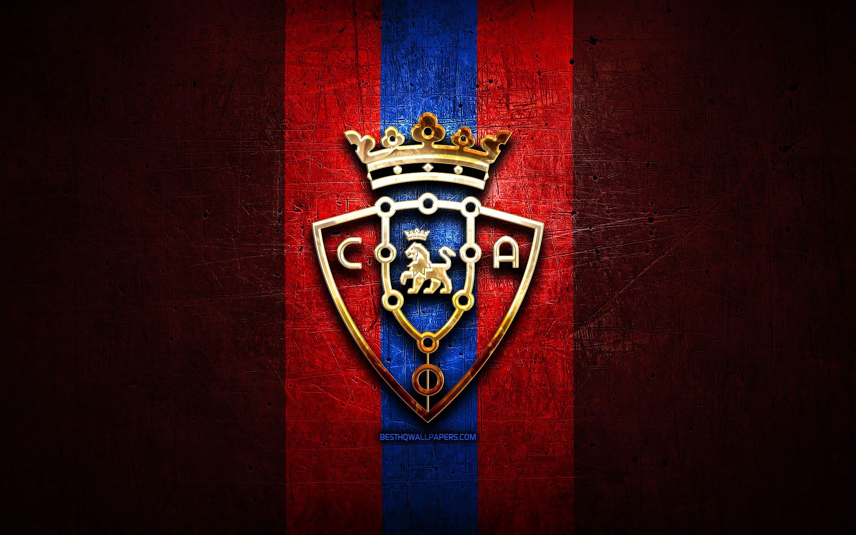 Osasuna Logo, La Liga, Golden, Roter Metall, Spanien, 2880x1800 HD Desktop