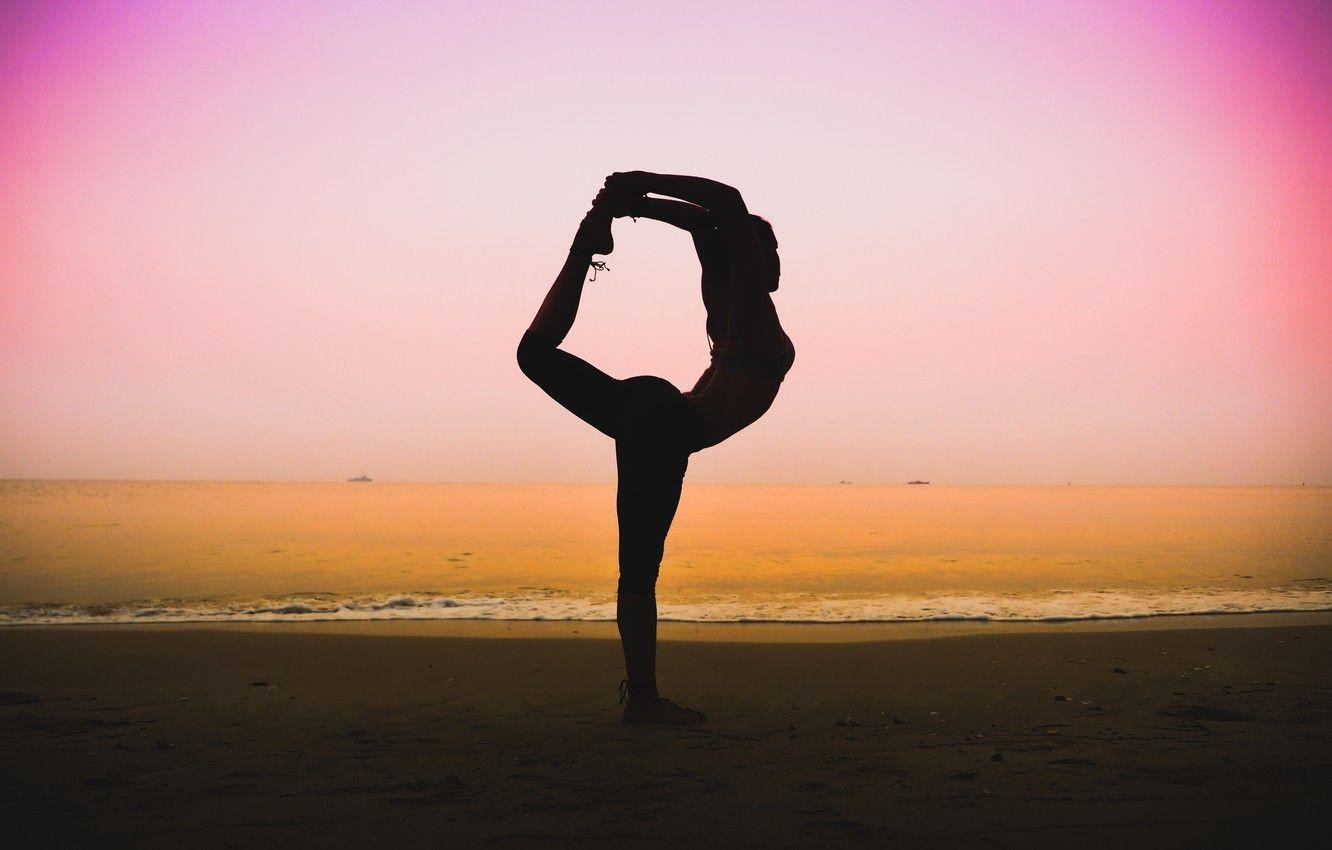 Gymnastik, Strand, Sommer, Sonnenuntergang, Pose, 1340x850 HD Desktop