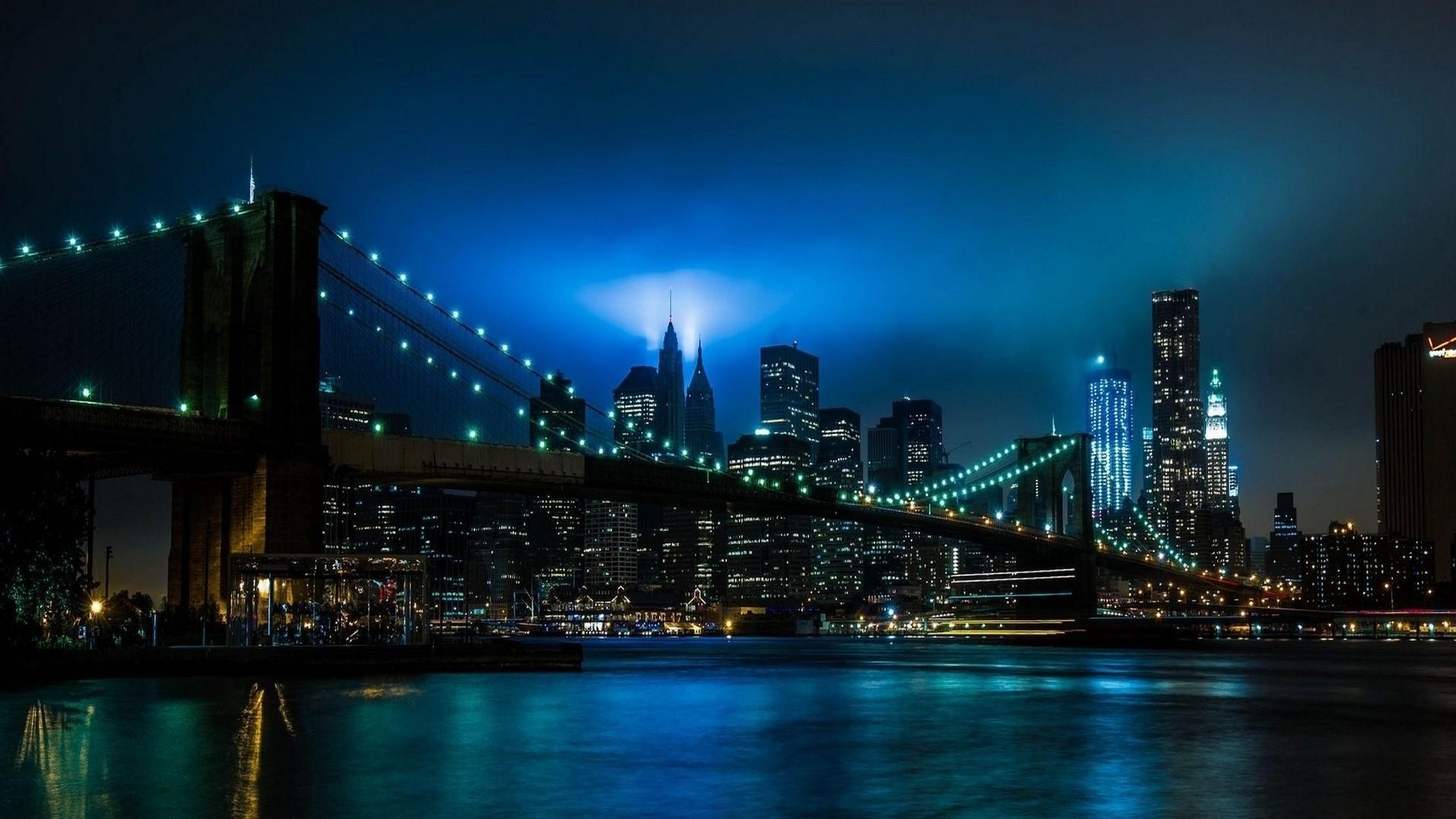 Brooklyn Bridge, Nacht, Wallpaper Studio, New York, Architektur, 1920x1080 Full HD Desktop