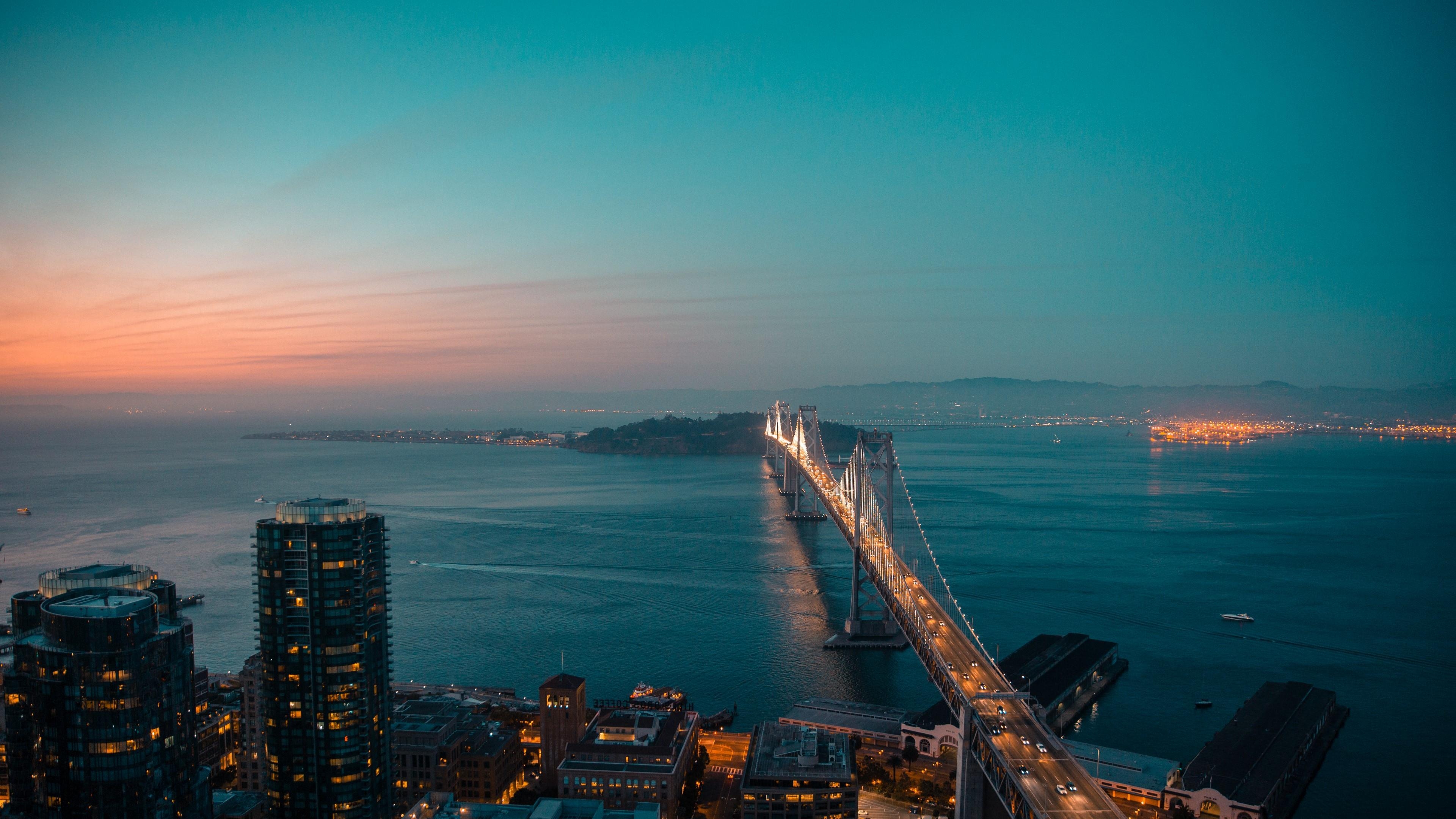 San Francisco, Oakland Bay Bridge, Abend, Reisen, Brücke, 3840x2160 4K Desktop