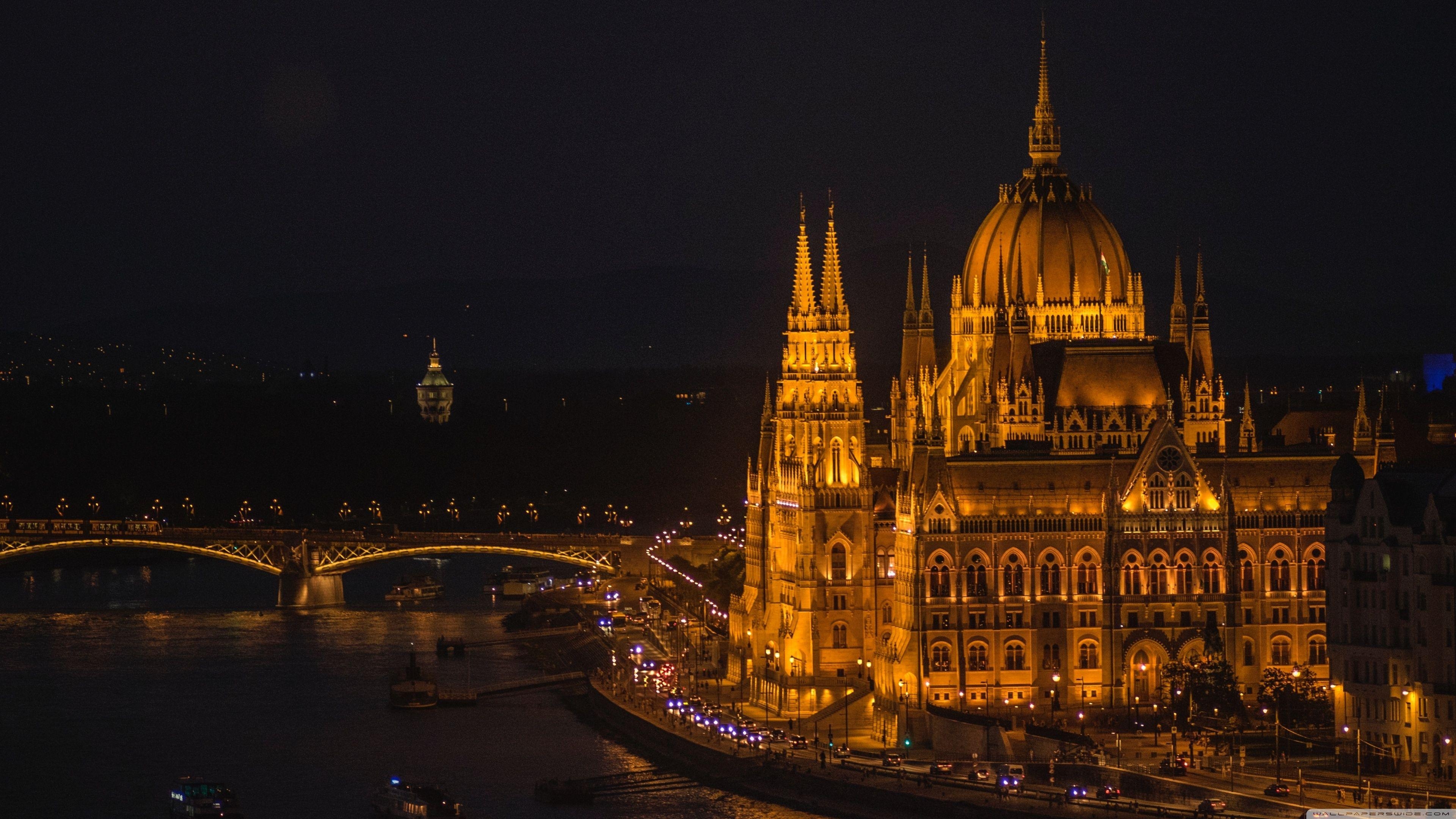 Budapest Nacht, 4K, Fotografie, Lichter, Donaustadt, 3840x2160 4K Desktop