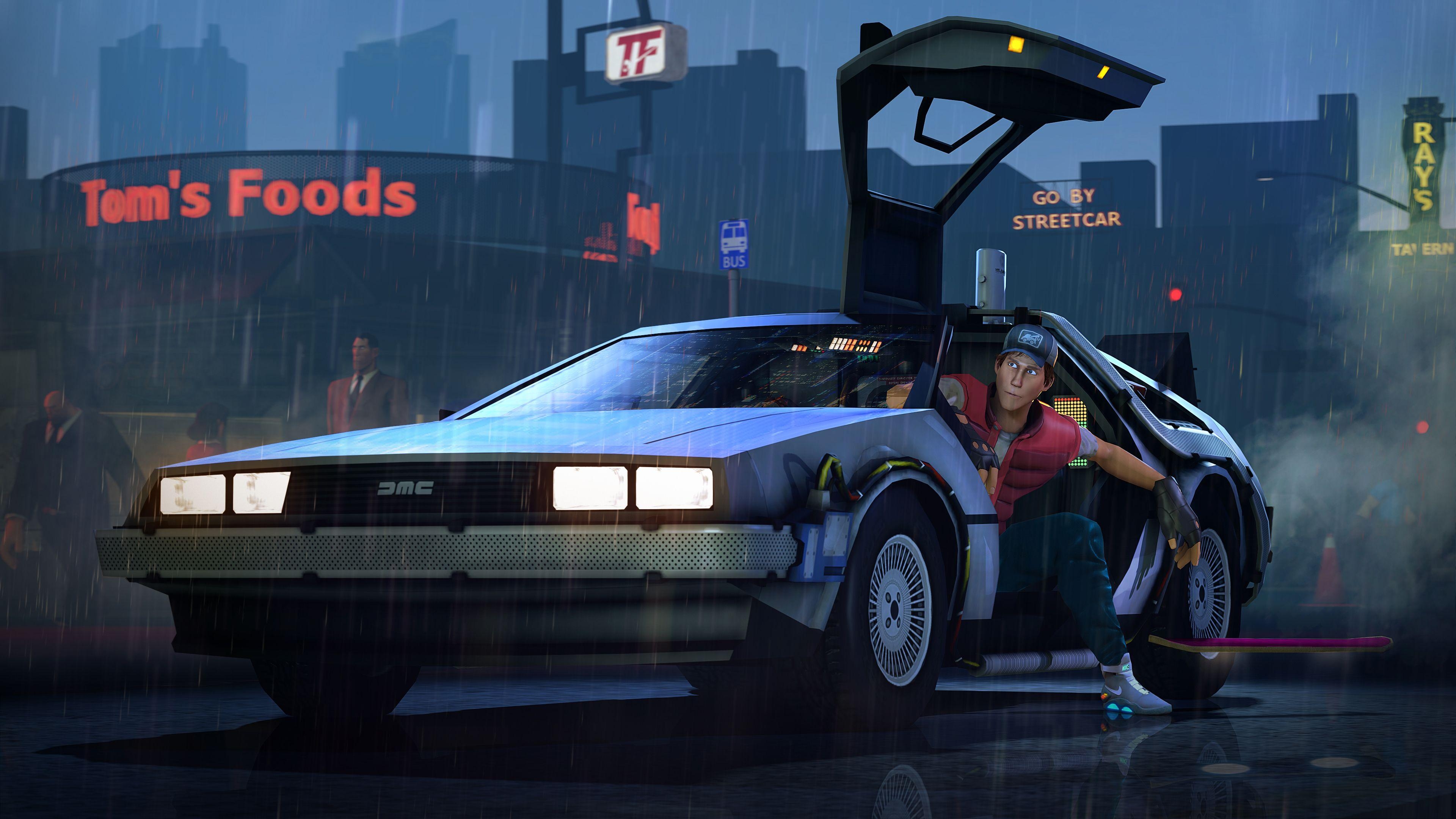 Zukunft, DeLorean, Team Fortress, Retro, Ikone, 3840x2160 4K Desktop