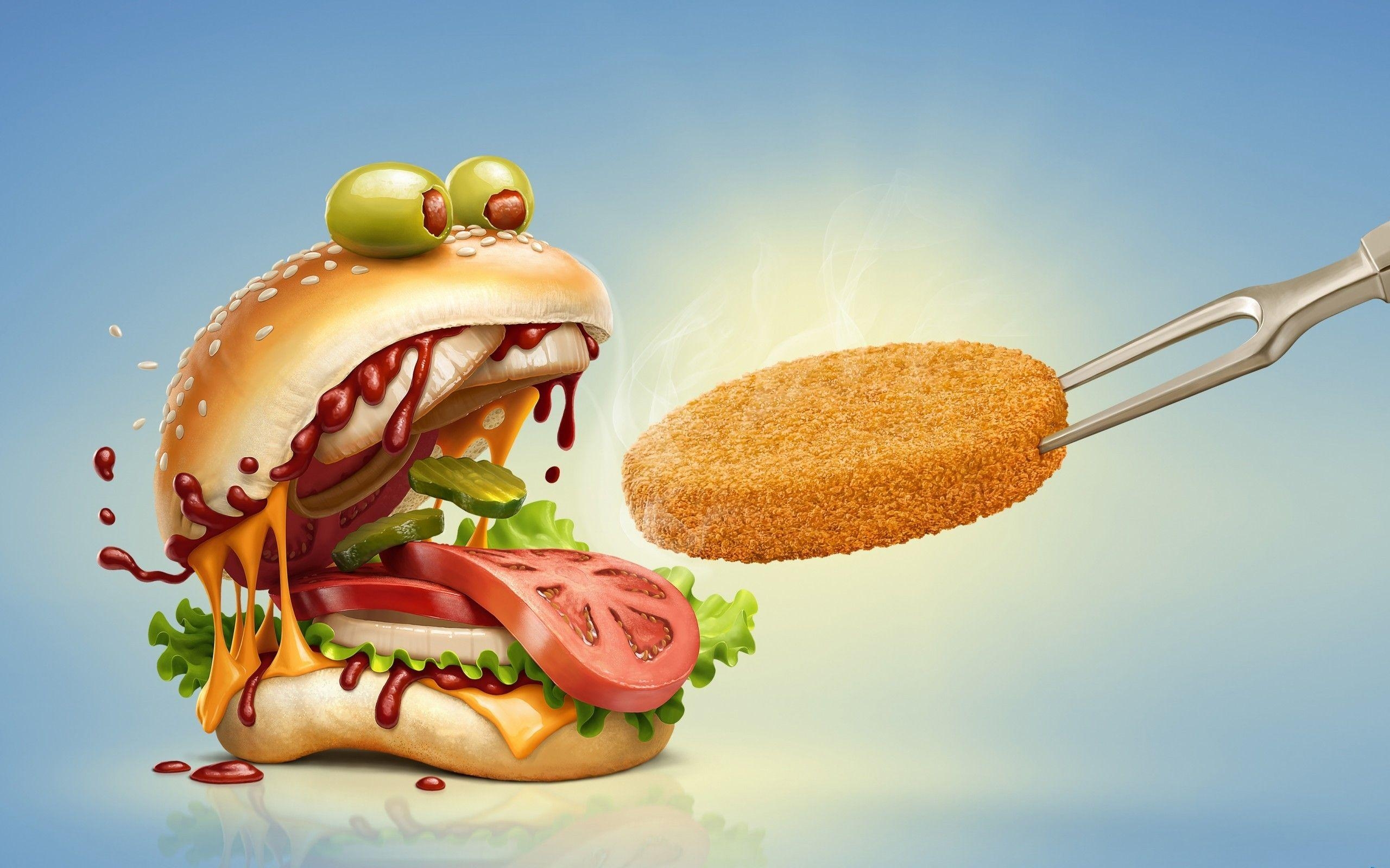 Cartoon Hamburger, Gemüse, Lustig, Download, Comic, 2560x1600 HD Desktop