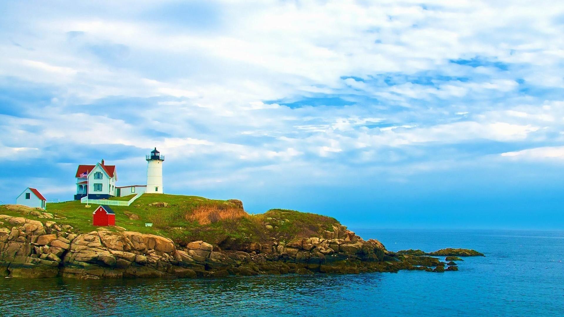 Leuchtturm, York Beach, Maine, Küste, USA, 1920x1080 Full HD Desktop