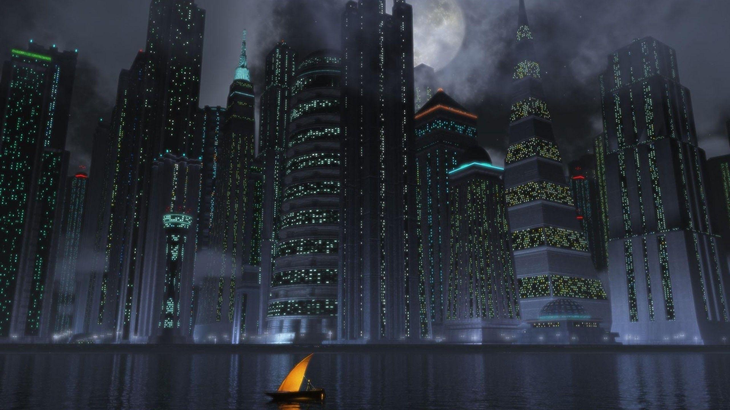 Gotham City, Herunterladen, Boot, Skyline, Stadt, 2560x1440 HD Desktop