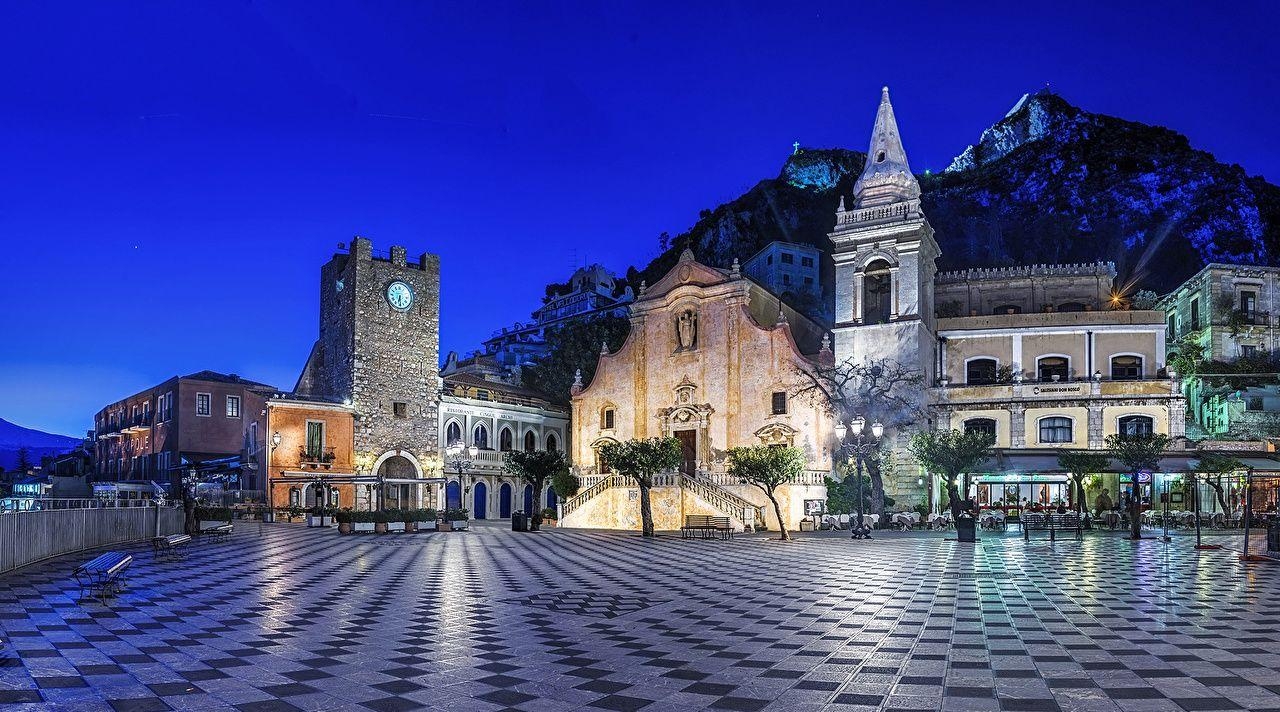 Taormina, Nachtstadt, Sizilien, Straßen, Häuser, 1280x720 HD Desktop