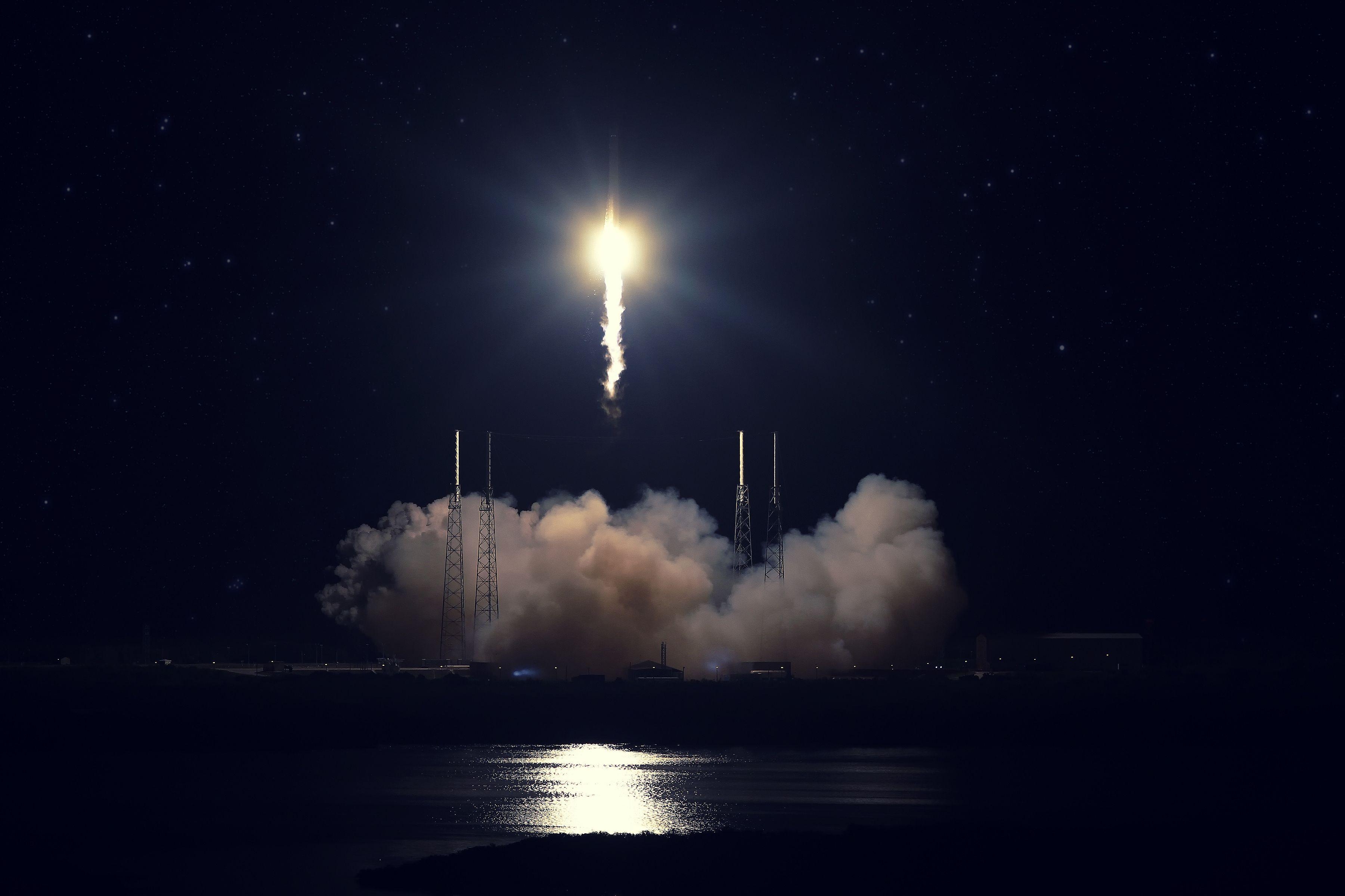 SpaceX, Nachtstart, Rakete, Falcon, Raumfahrt, 3610x2410 4K Desktop