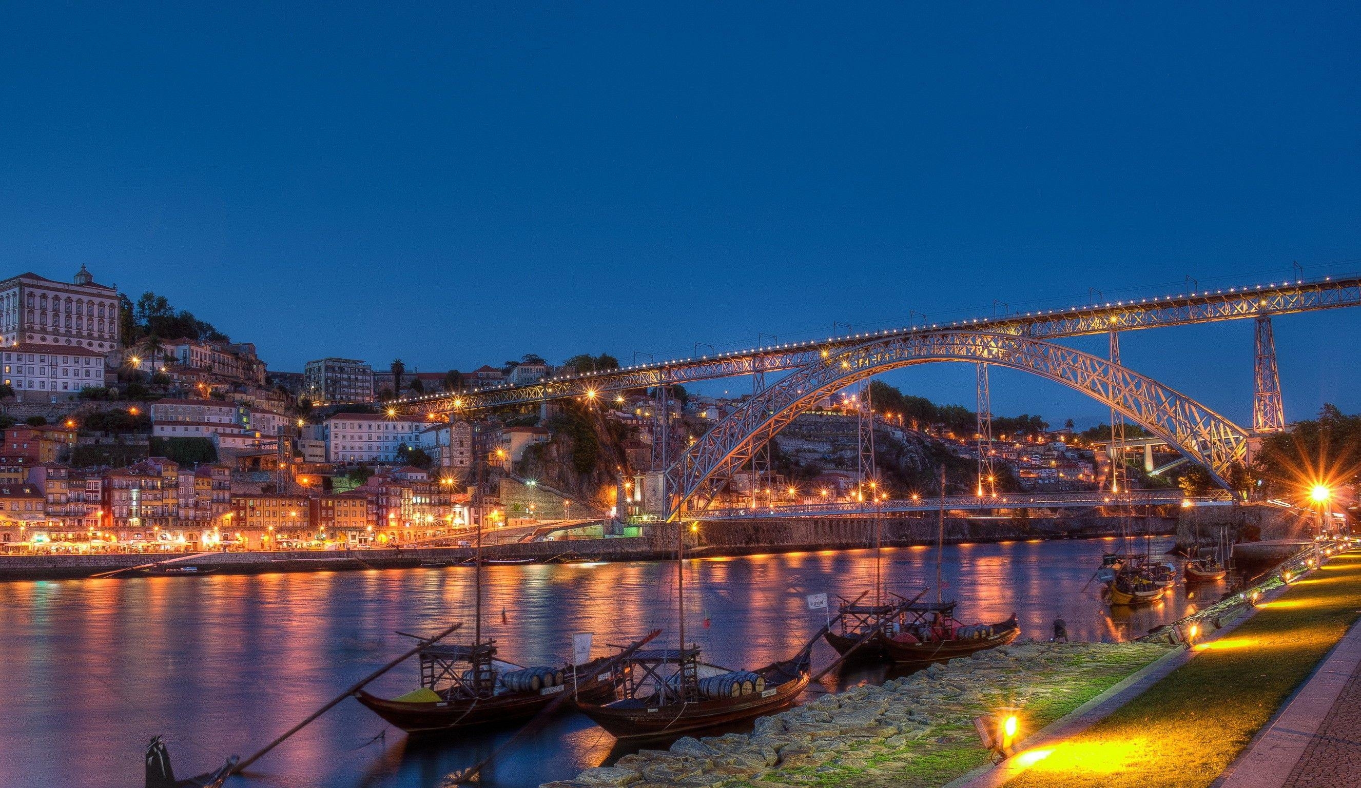 Porto, Kanalbrücke, Nacht, Portugal, Architekturfotografie, 2660x1540 HD Desktop