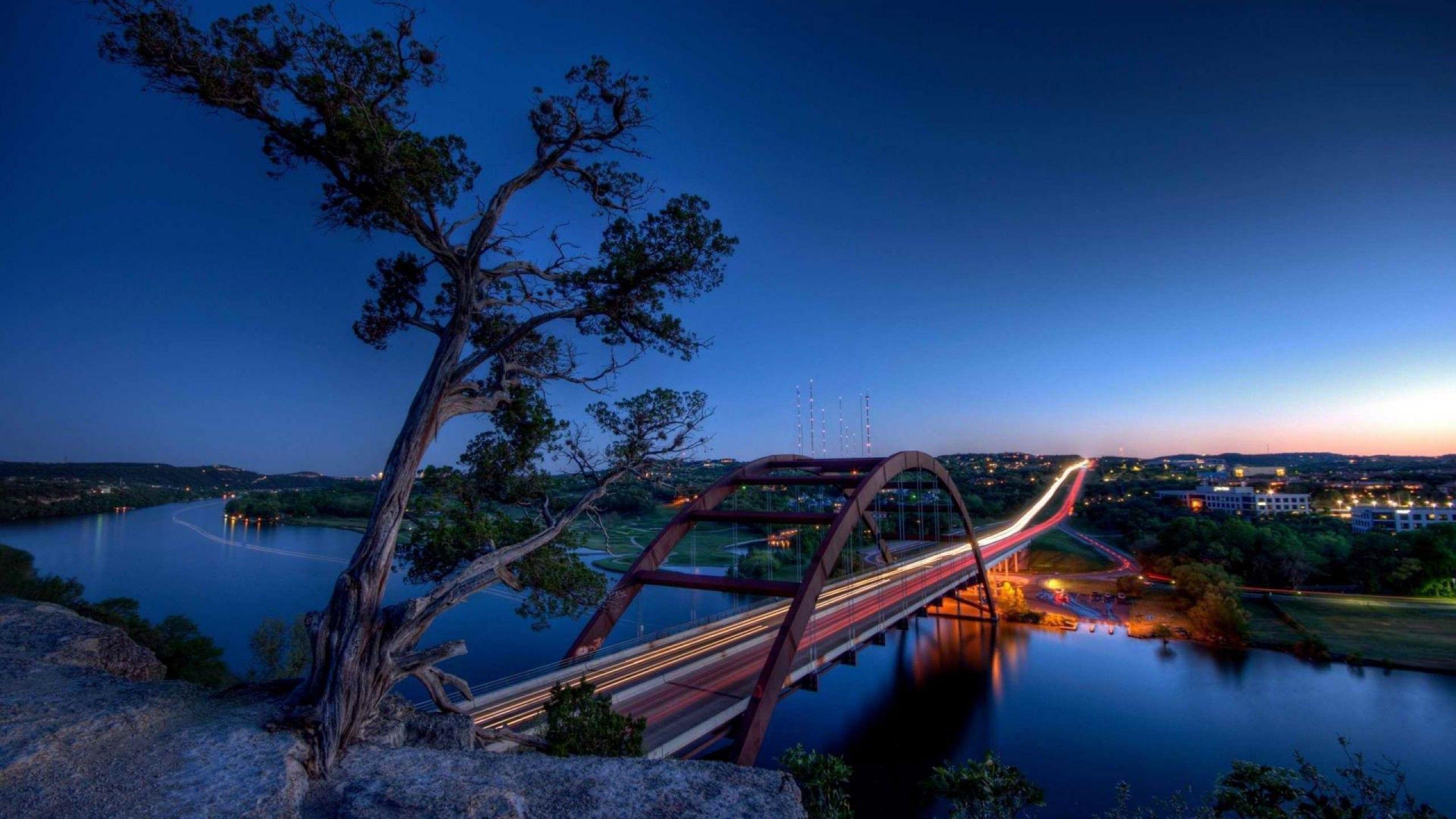 Pennybacker Brücke, Austin, Texas, Fluss, Ansicht, 2560x1440 HD Desktop