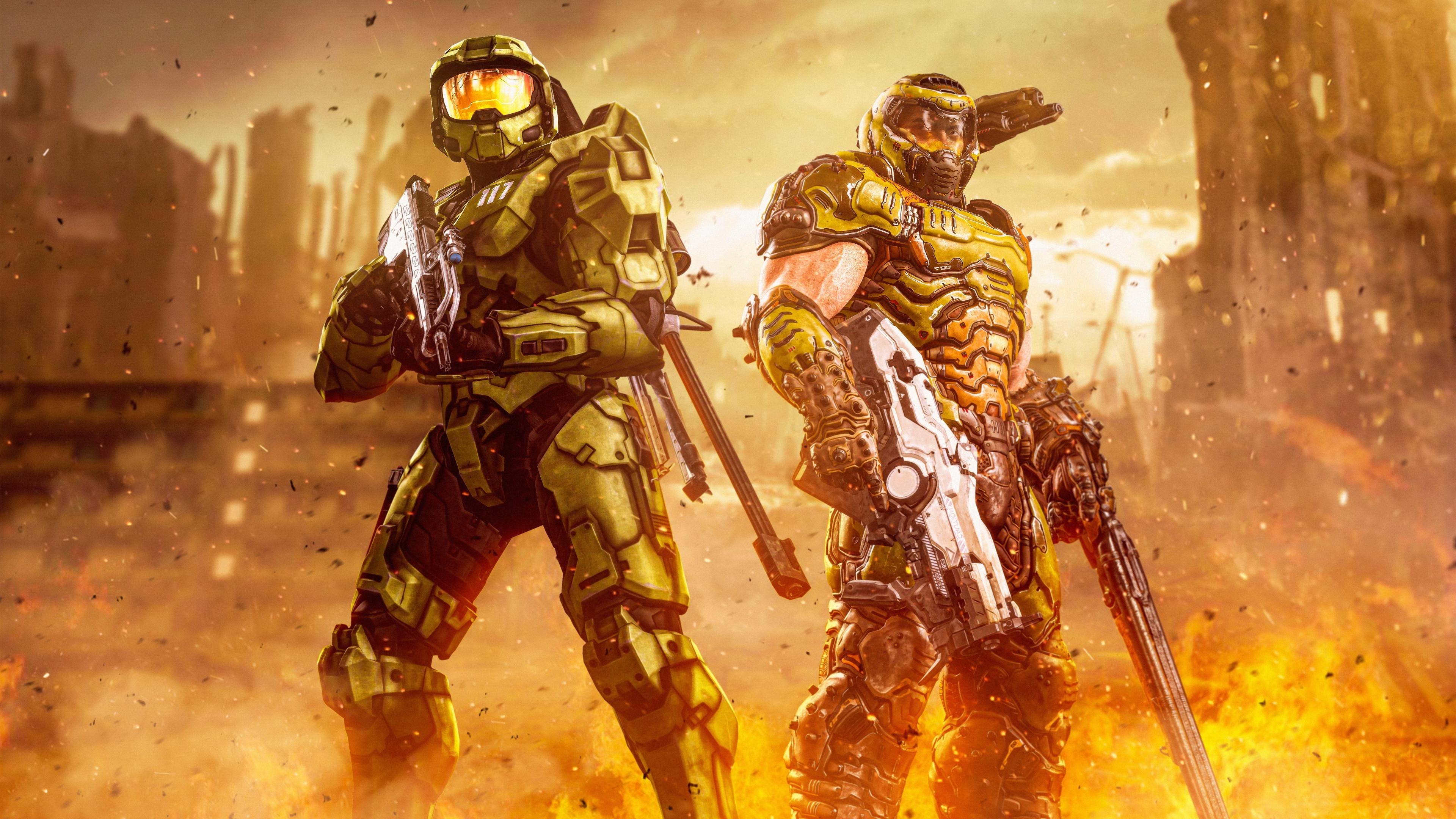 Master Chief, Doom Slayer, Halo, Spiele, Spartan, 3840x2160 4K Desktop