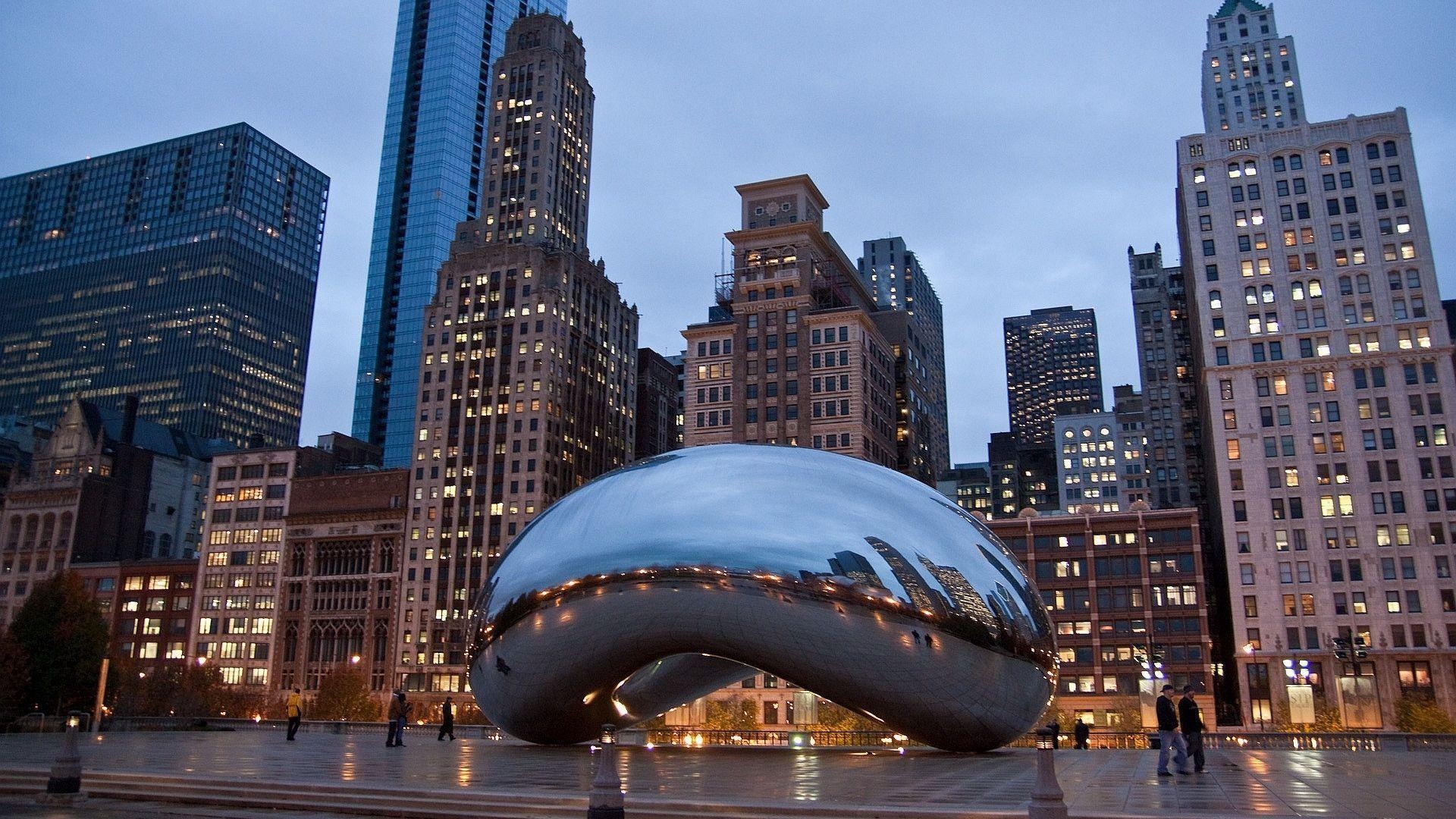 Chicago, Innenstadt, nächtliches Panorama, Illumination, Architektur, 1920x1080 Full HD Desktop