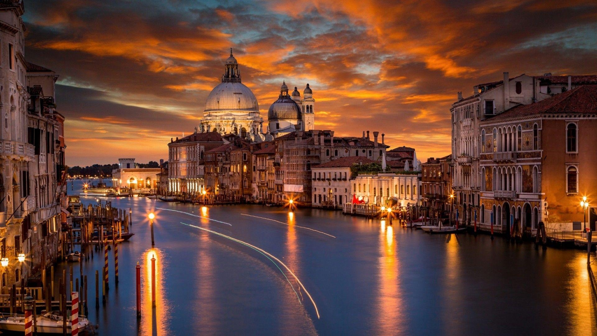 Venedig, Grand Kanal, Nacht, Italien, Beleuchtung, 1920x1080 Full HD Desktop