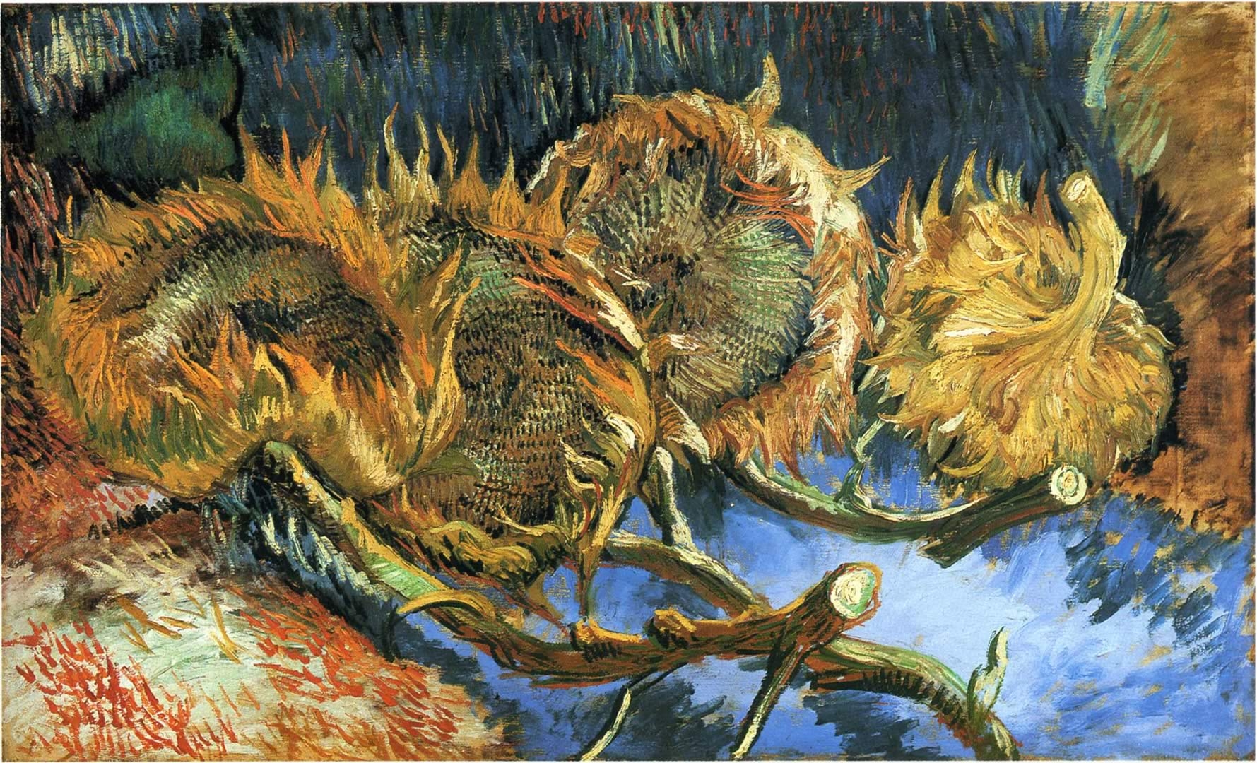 Vier alte Sonnenblumen, Stilleben, Vincent van Gogh, florale Kunst, 1780x1080 HD Desktop