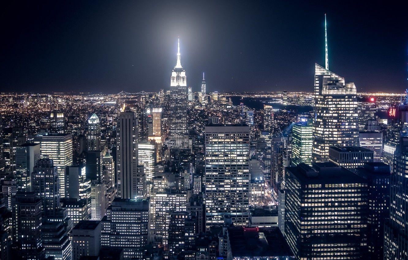 New York, Nachtlichter, Rockefeller Center, Stadt, USA, 1340x850 HD Desktop