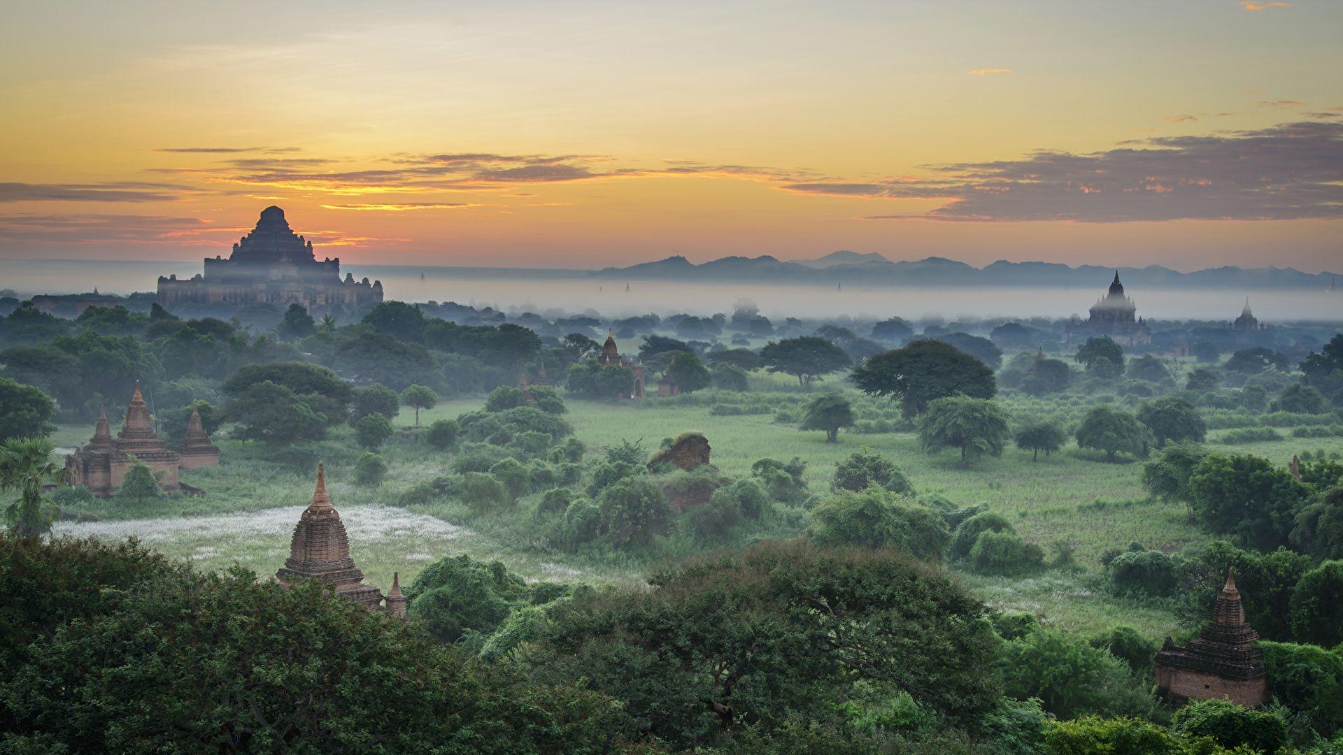 Bagan, Myanmar, Nebel, Landschaftsfotografie, Tempel, 1920x1080 Full HD Desktop