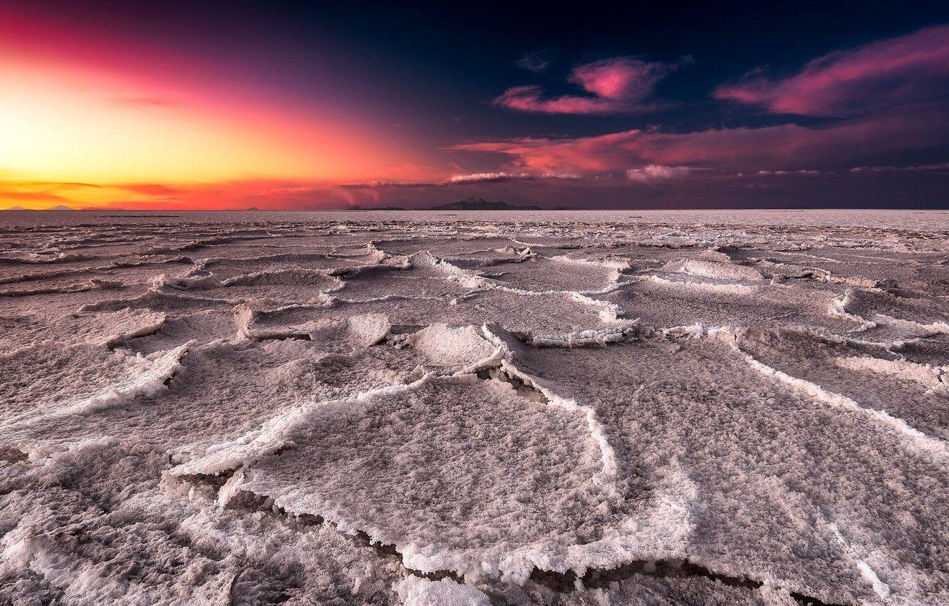 Salar De Uyuni, Bolivien, Sonnenuntergang, Salzsee, Landschaft, 1340x850 HD Desktop