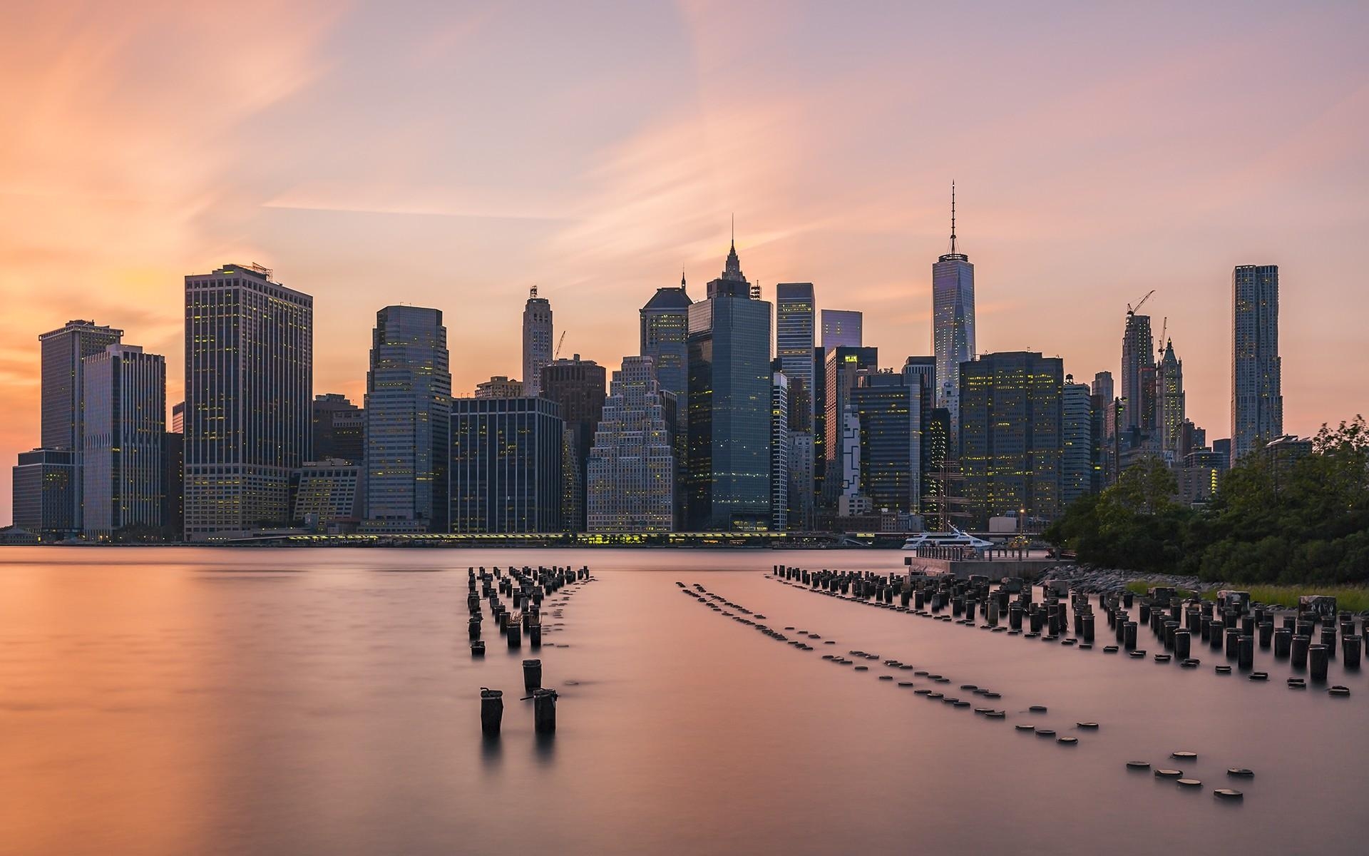 Sonnenuntergang, New York City, Manhattan, Hintergrundbild, Abend, 1920x1200 HD Desktop