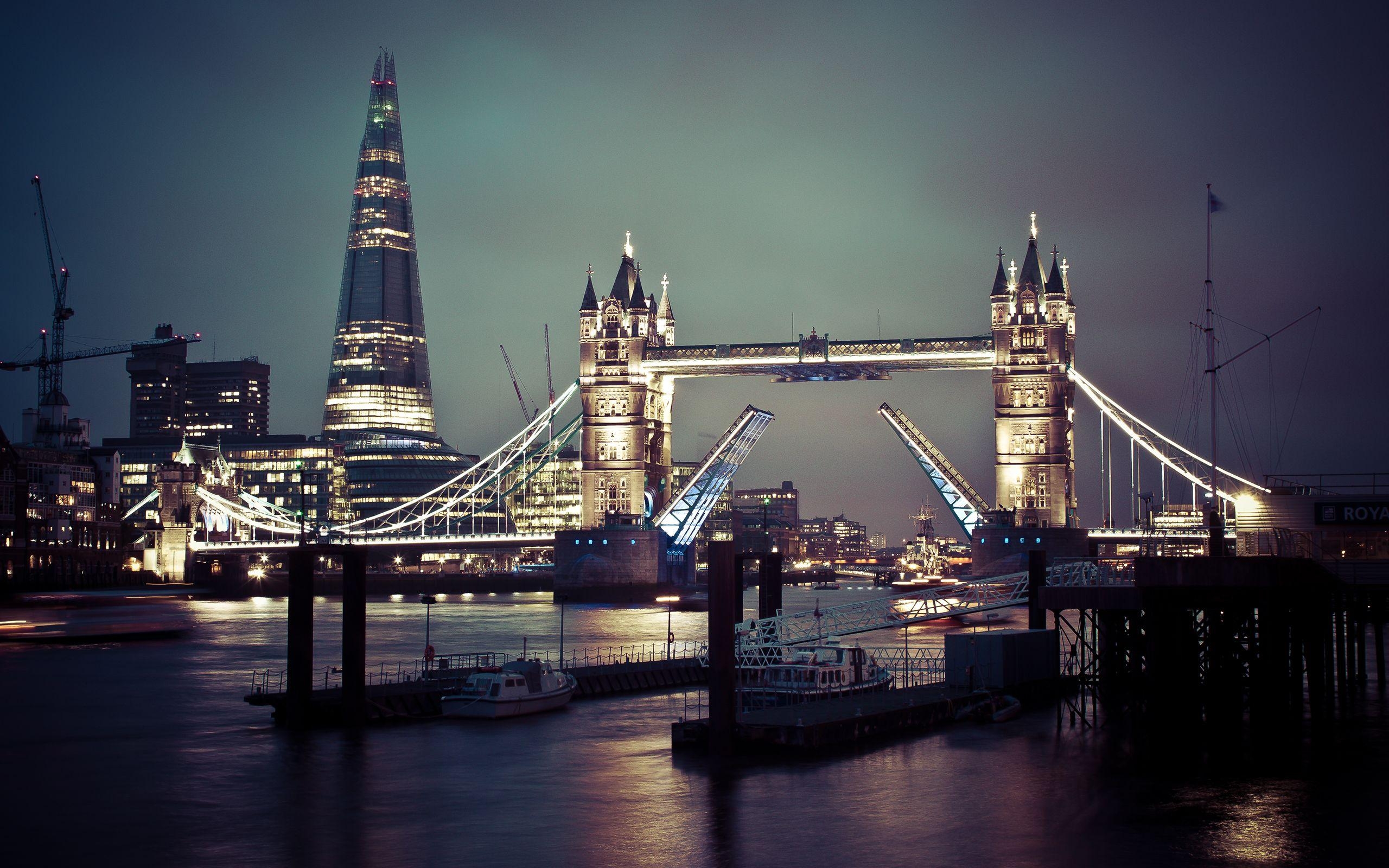 Tower Bridge, London, Wahrzeichen, Nacht, Fluss, 2560x1600 HD Desktop