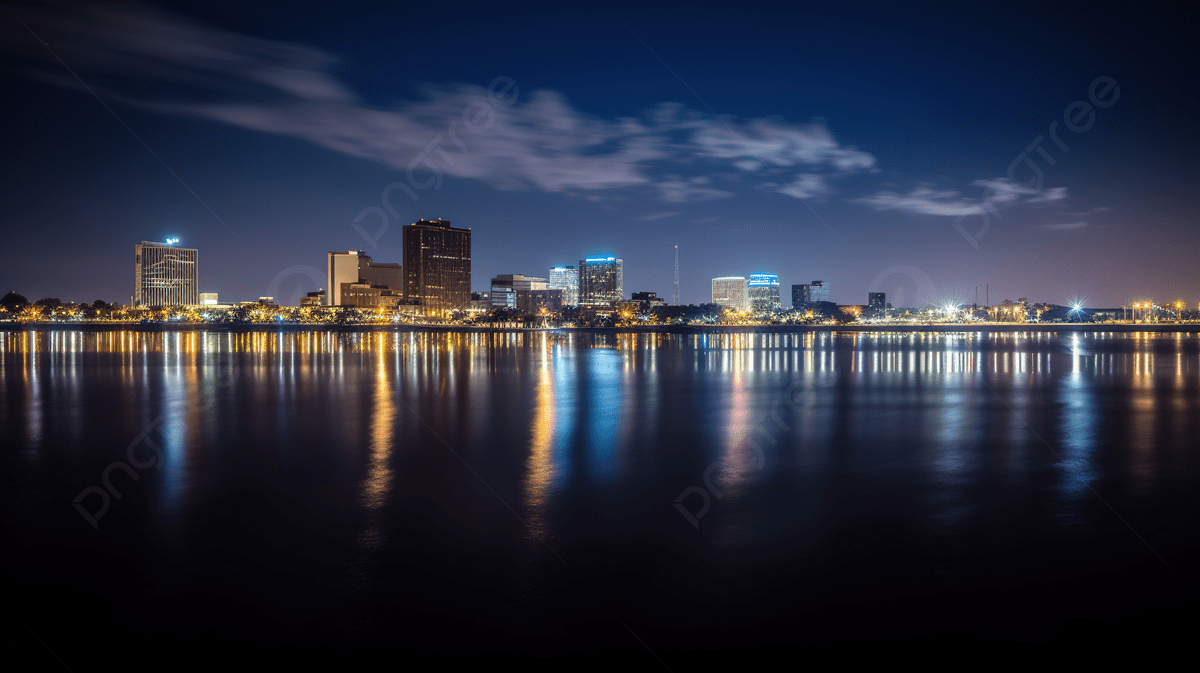 Baton Rouge, Skyline, Nacht, Wasser, Stadt, 1200x680 HD Desktop