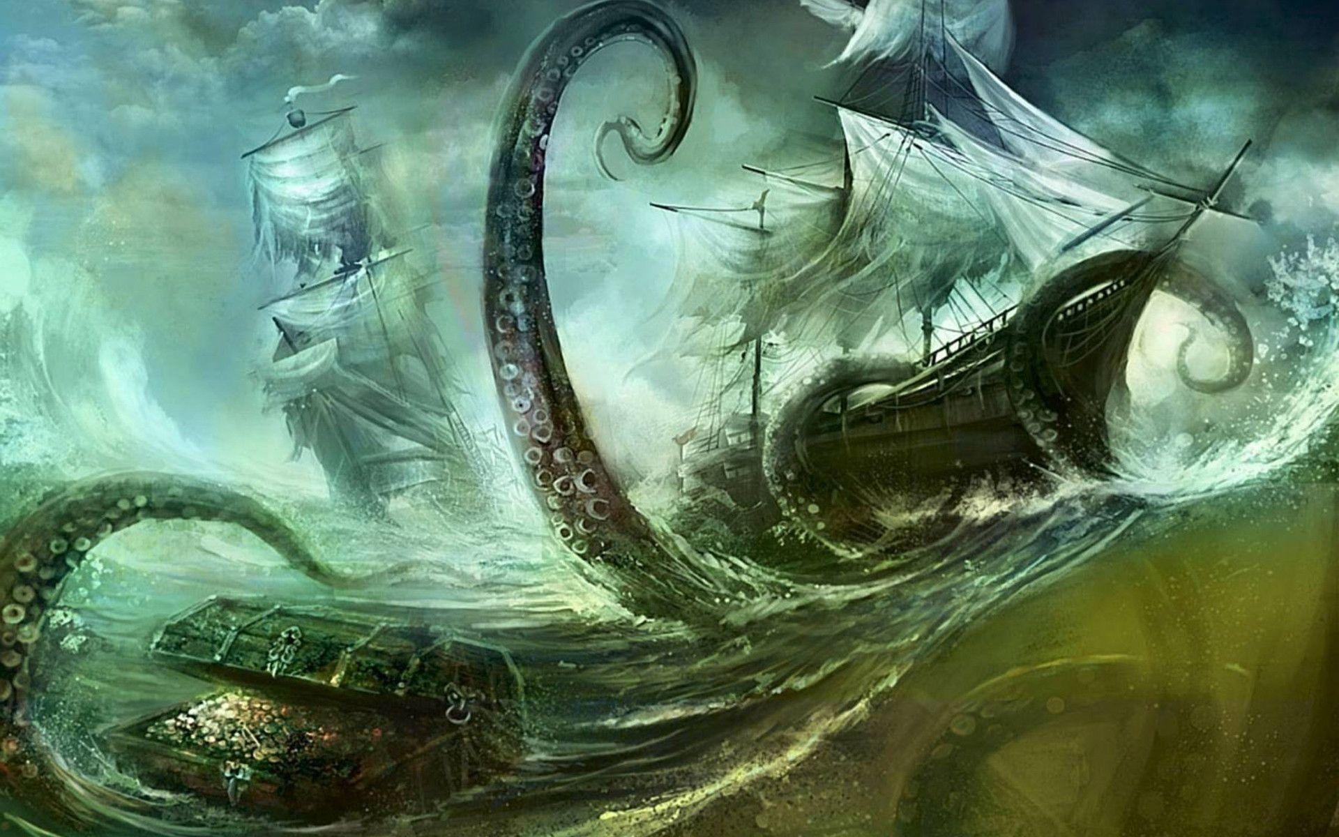 Kraken, Meeresungeheuer, Tentakel, mystisch, Tiefe, 1920x1200 HD Desktop