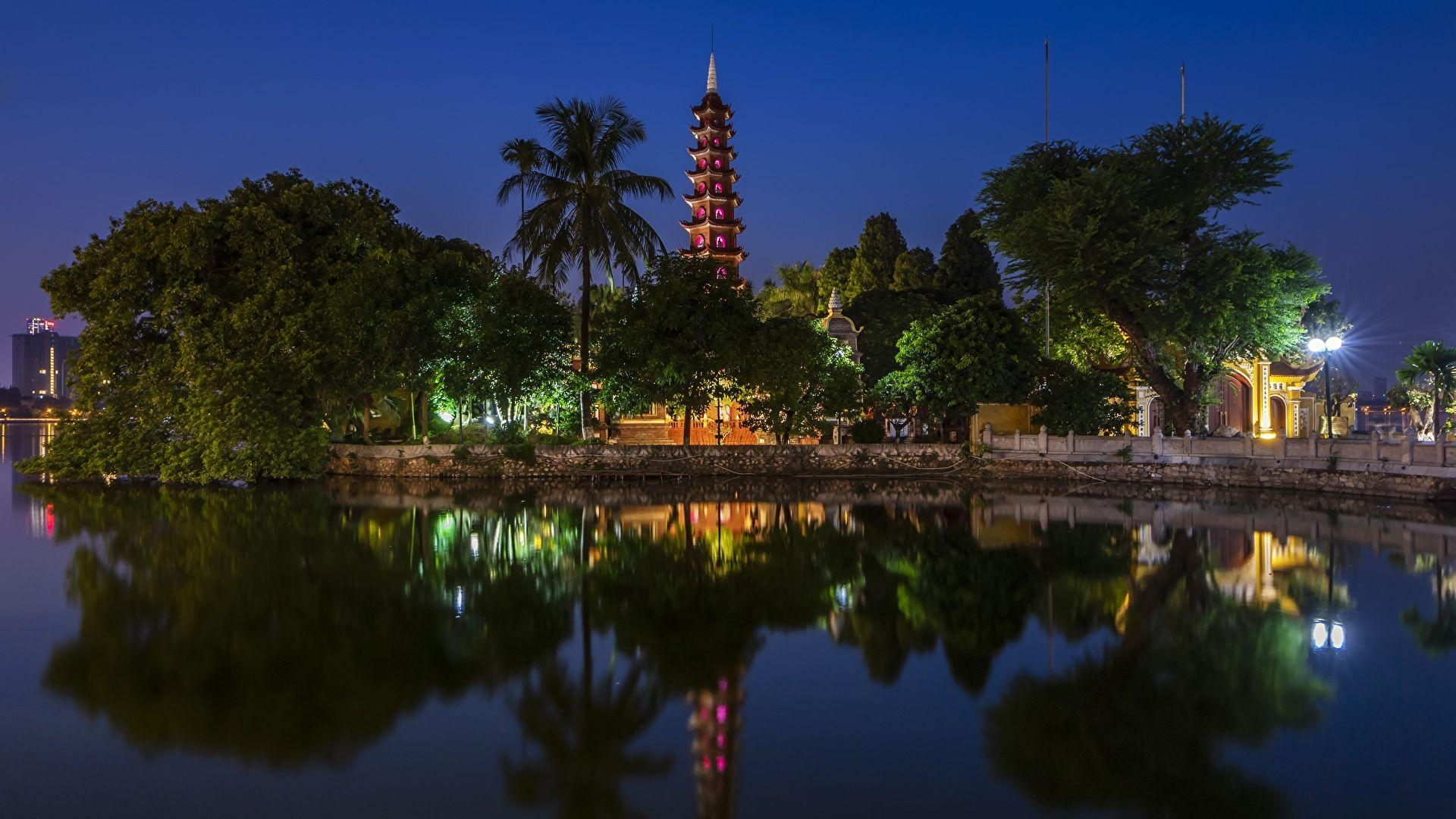 Hanoi, Vietnam, Tran Quoc Pagode, Natur, Nacht, 1920x1080 Full HD Desktop