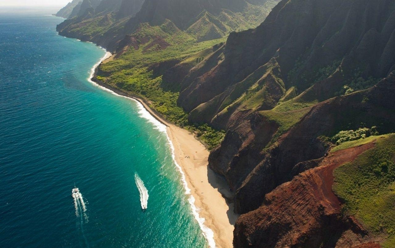 Klippen, Ozean, Kauai, Strand, Hawaii, Hintergrund, 1280x810 HD Desktop