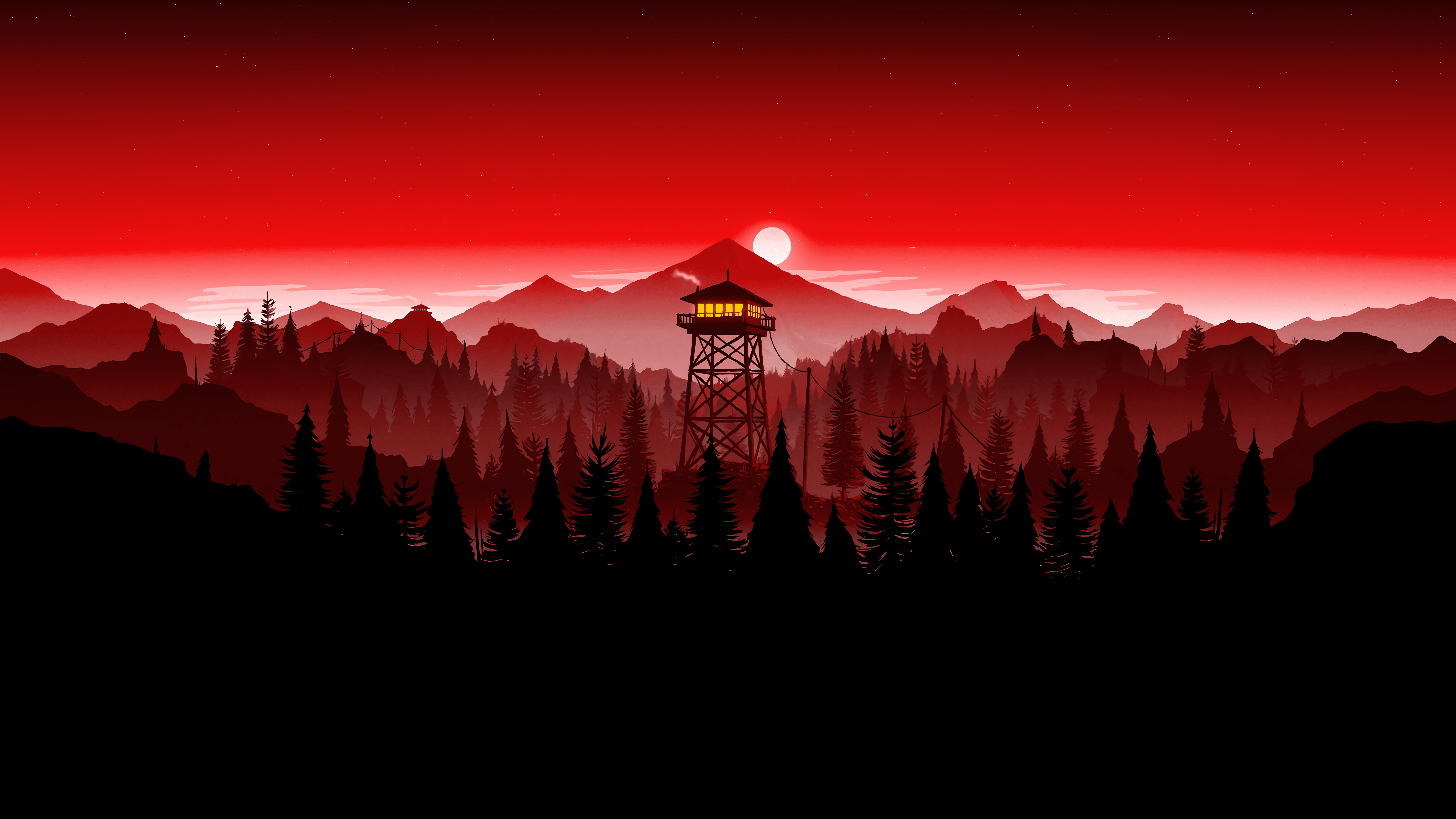 Firewatch, Turm, Hintergrund, Rot, Spiele, 6150x3460 4K Desktop