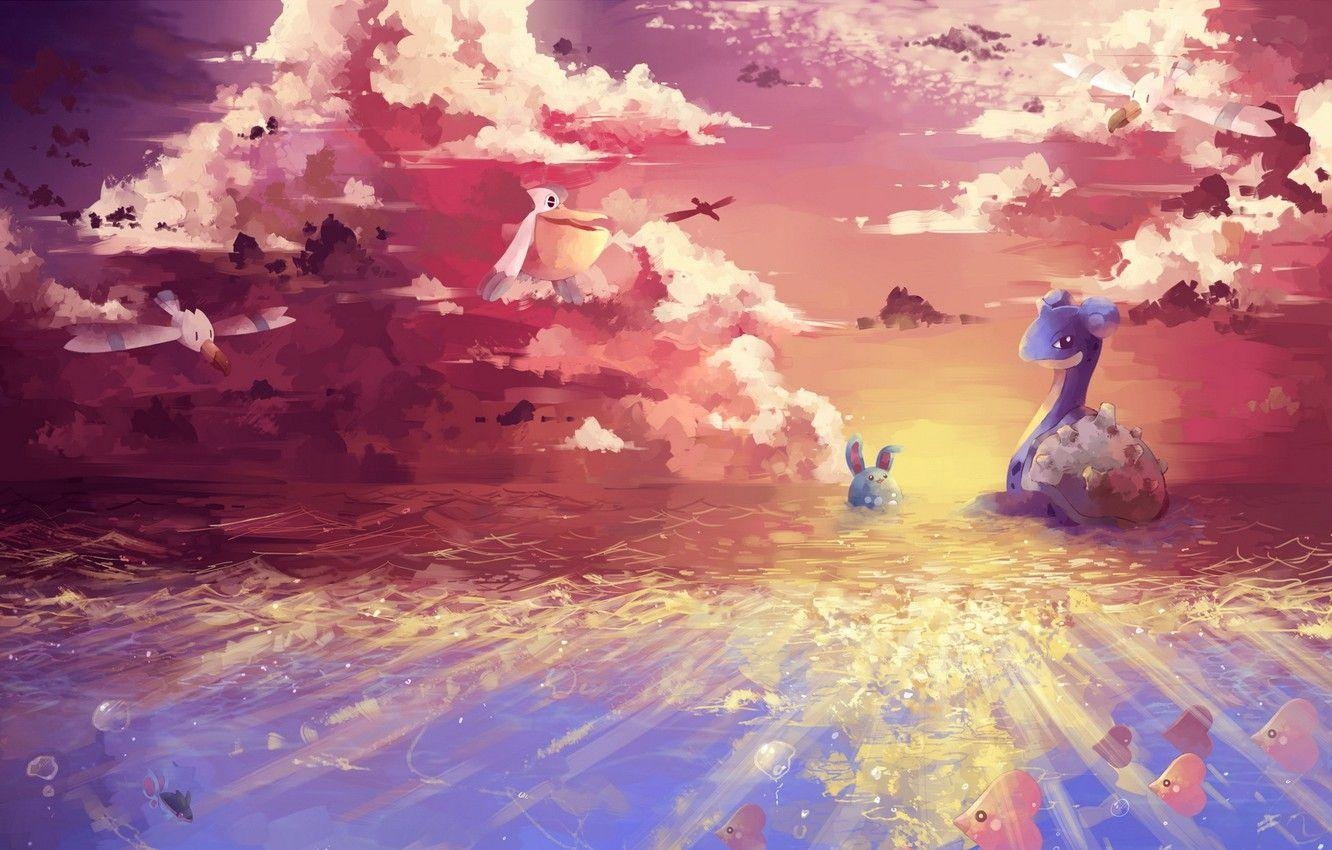 Lapras, Anime, Pokemon, Wingull, Luvdisc, 1340x850 HD Desktop