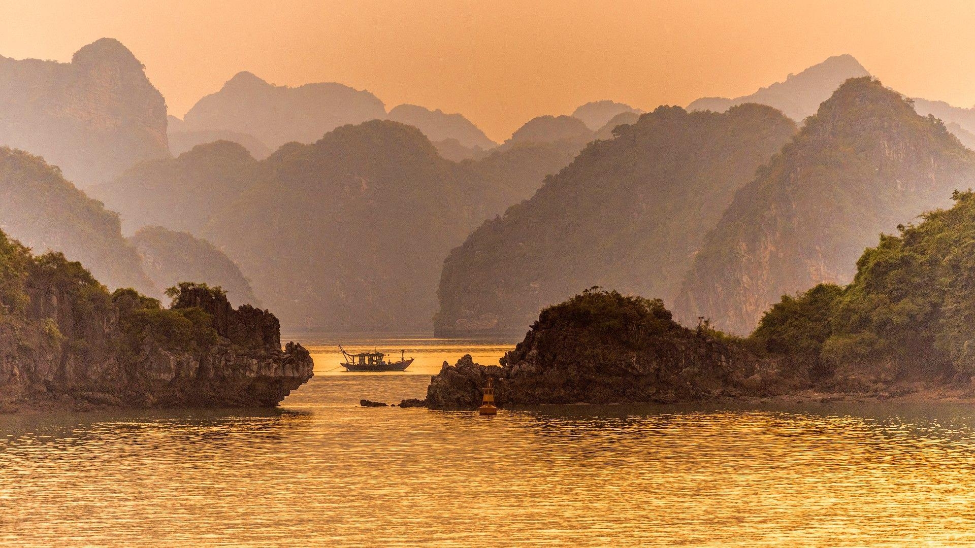 Halong Bucht, Sonnenuntergang, Vietnam, Natur, Reisen, 1920x1080 Full HD Desktop