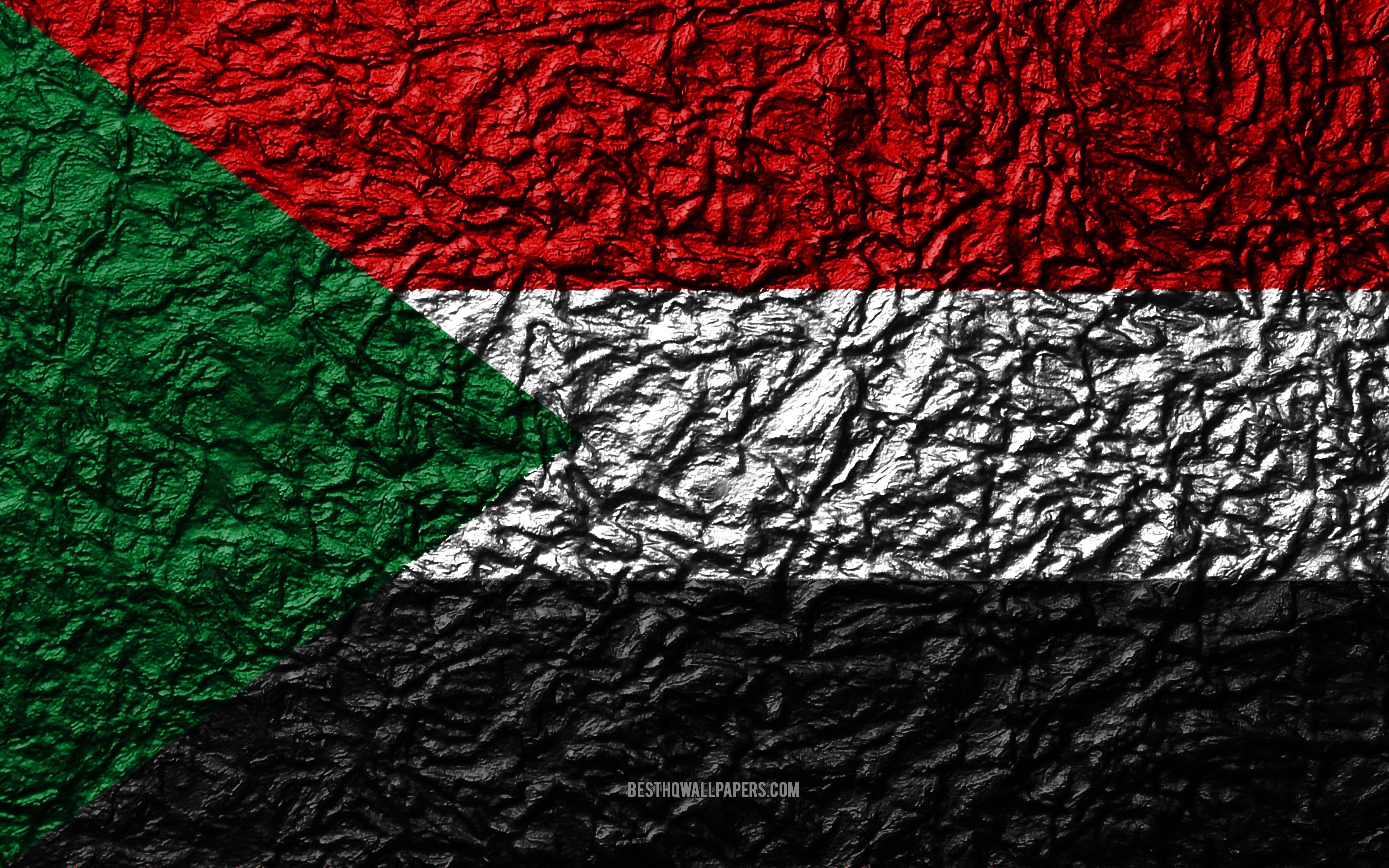 Sudan, Flagge, 4K, Steinteile, Wellen, 3840x2400 4K Desktop